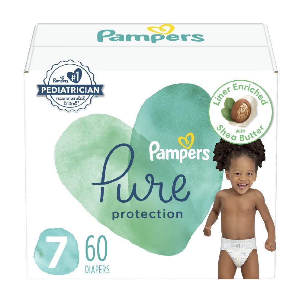 Pampers Pampers Baby Diapers - Pure Protection - Size 7, 60 Count, for up to 100% Leakproof, Premium Plant-based Skin Protection