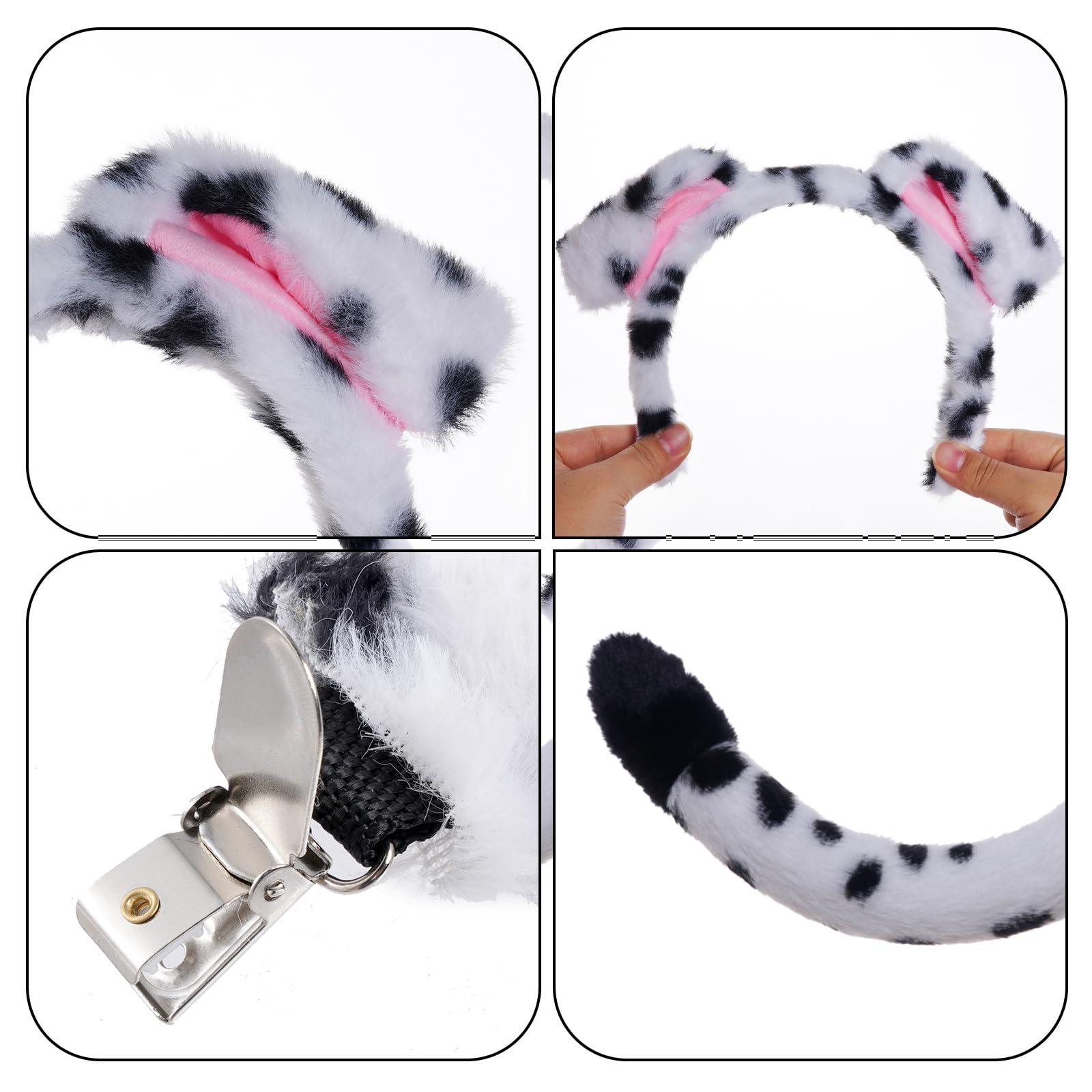 Jmkcoz Jmkcoz Dalmatian Ears Headband and Tail Set Fancy Animal Dalmatian Dog Costume for Halloween Dress Up Cosplay Party