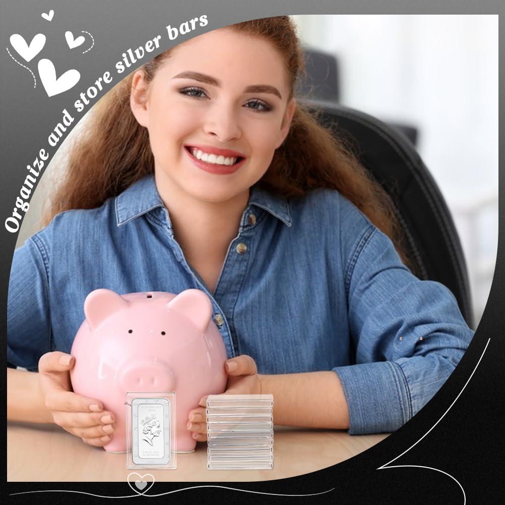 FINGERINSPIRE FINGERINSPIRE 18 Pcs Silver Bar Case Acrylic Silver Bar Holder Clear Storage Container Compatible Gold Silver Bar 1.3x2.1 Inner Storage Silver Bullion Storage for Collection of Gold Bar Silver Bar