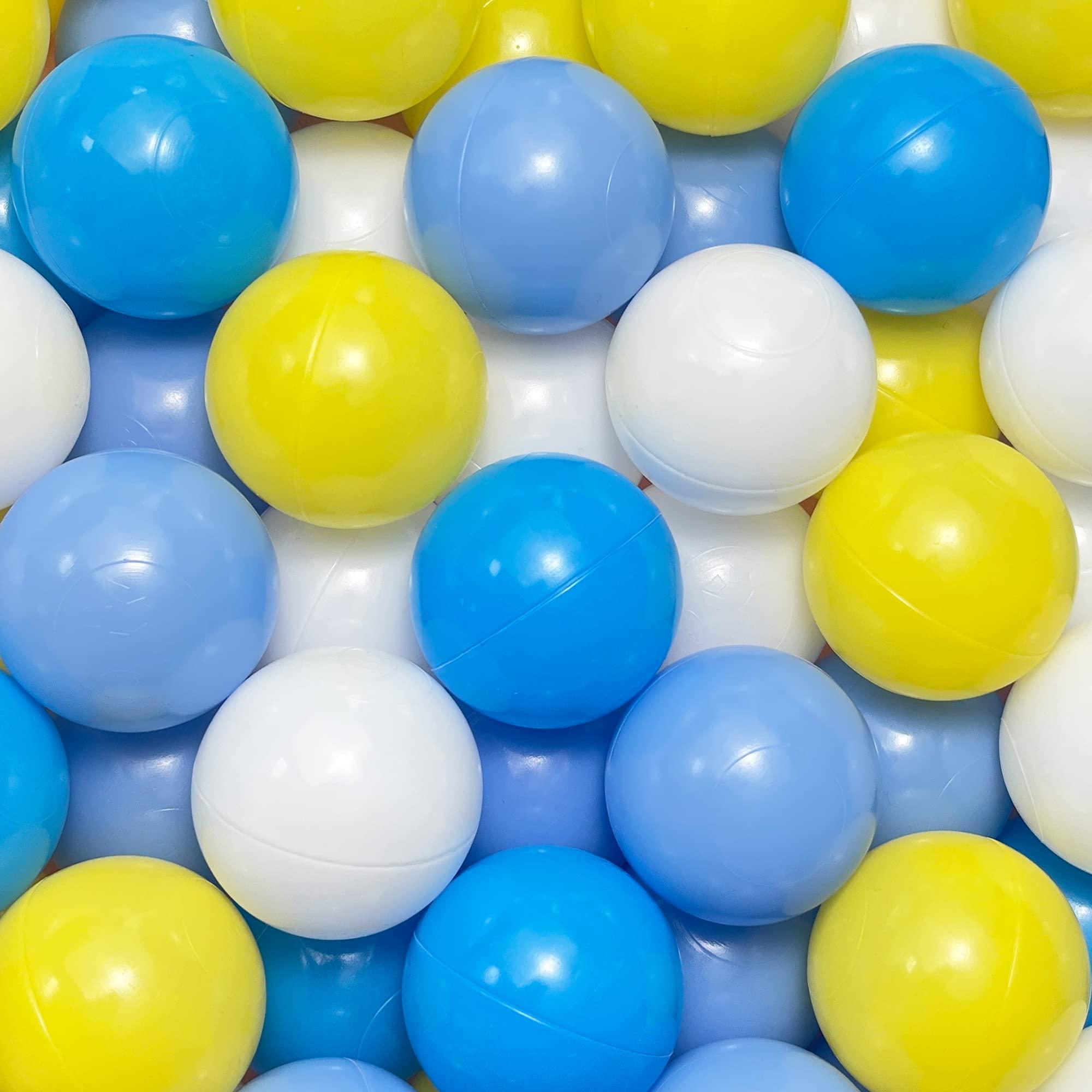YUFUL Ball Pit Balls 1000 Count for Kids, Plastic Balls for Ball Pit, 2.2-Inch Crush Proof Play Balls BPA Free Non-Toxic, 4 Kinds of Bright Color Ocean Balls Include a Reusable Net Bag (Yellow Type)