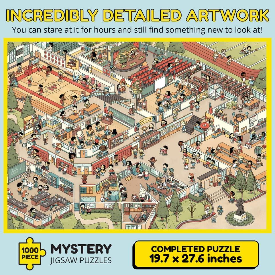 Odd Pieces Odd Pieces Mystery Jigsaw Puzzle-1,000 Pcs Mystery Puzzle with Storytelling Comics, Secret Ending-1000 Piece Puzzle for Adults & Kids 19.7\'\' x 27.6\'\' Frameable Magic Puzzle Art (Snack Attack)