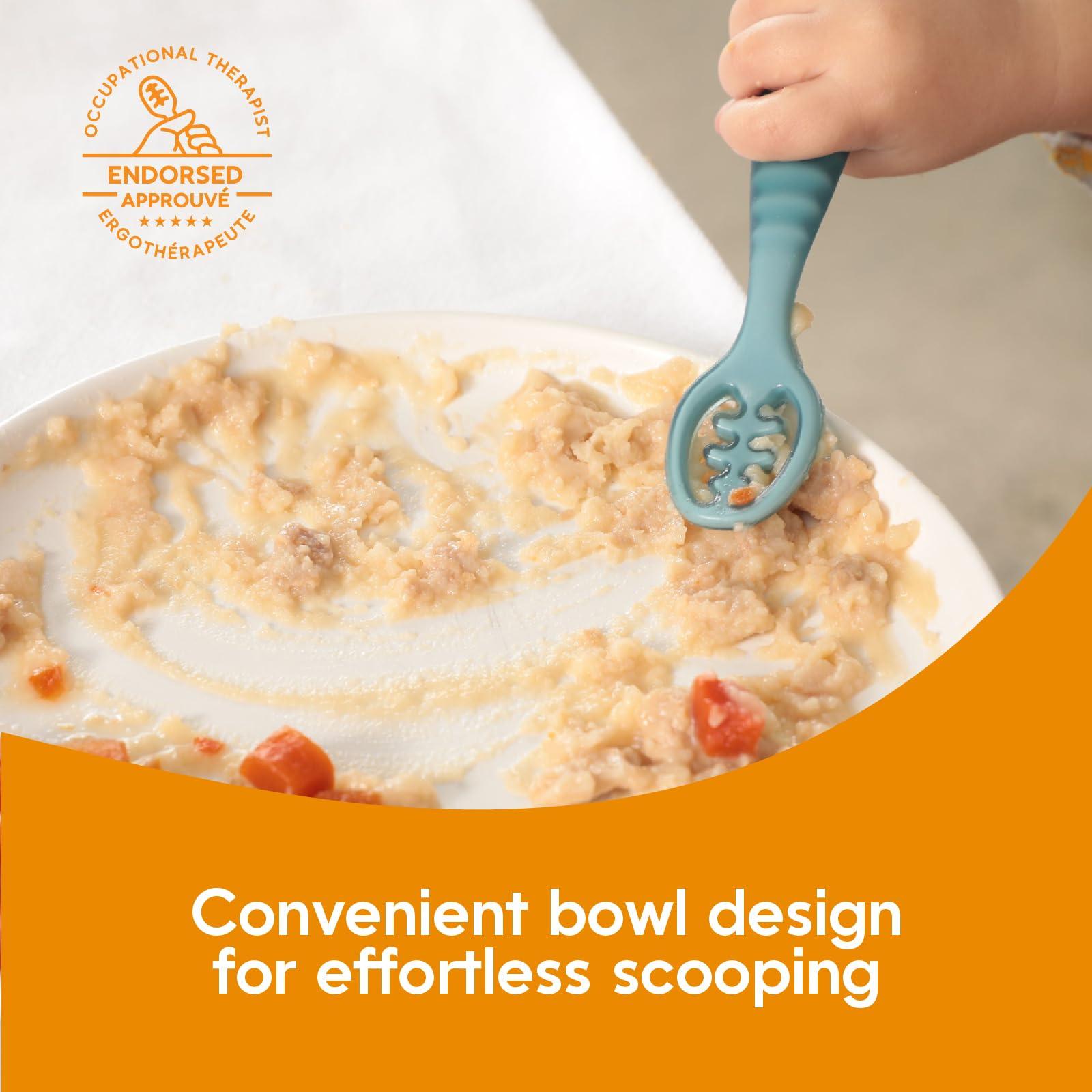 NumNum NumNum Baby Spoons Set, Baby Essentials Pre-Spoon GOOtensils for 6+ Months, First Stage Self-Feeding Spoons for Baby Led Weaning (BLW), Silicone Toddler Utensils, BPA-Free, 4 Pack Blue