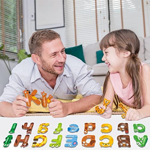 SpriteGru 52 Magnetic Alphabet, 26 Uppercase & 26 Lowercase Letters, Adorable Animal Shape Alphabet ABC Magnets for Fridge Educational Spelling Learning Games Toys Set for Kids, Toddlers 3 4 5 Years Old
