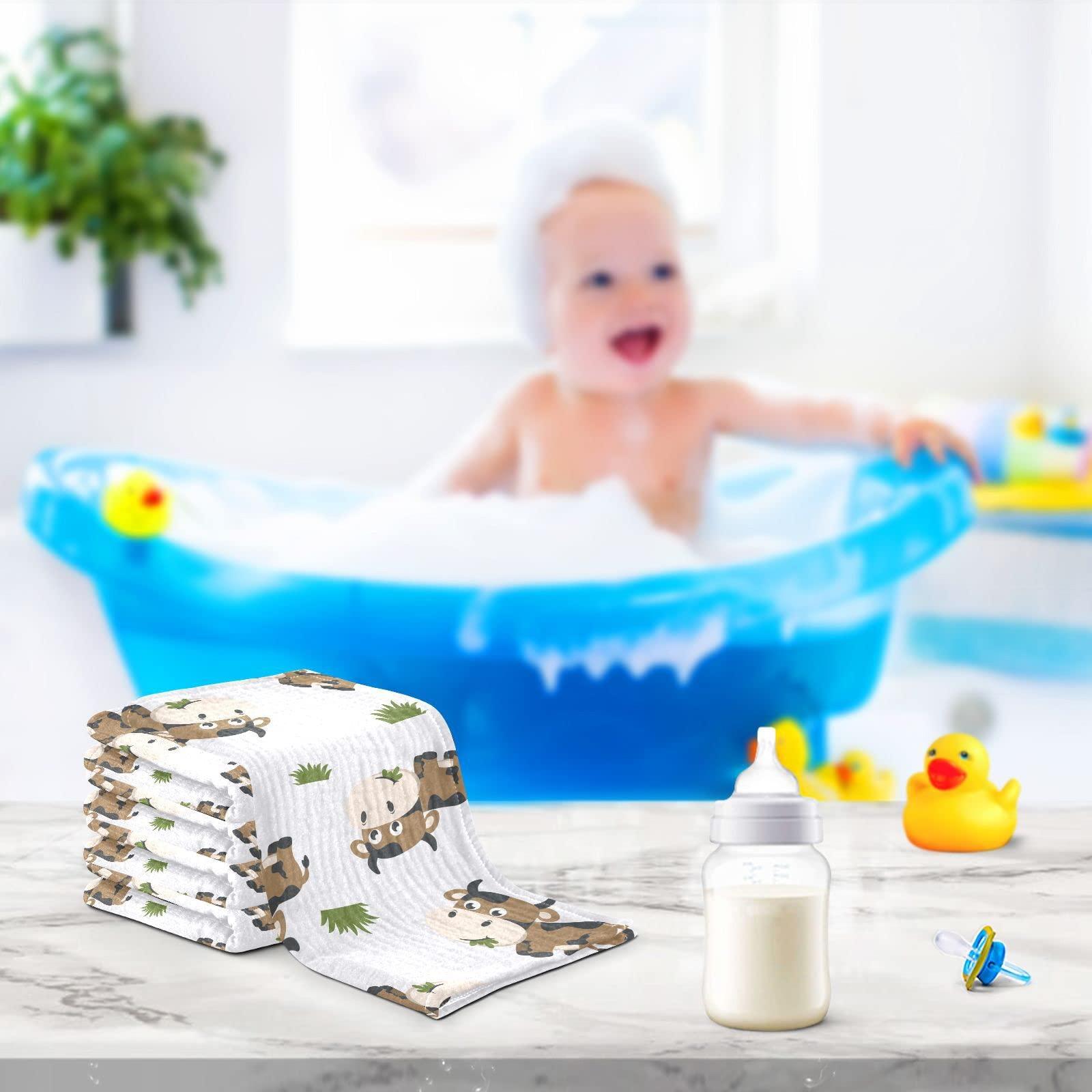 vvfelixl vvfelixl Baby Washcloths Cotton Brown Cow Grass Baby Muslin Washcloths Soft Baby Face Towel for Newborn Infants Baby Wipes, 11.8 X 11.8 Inch, 3 Pack