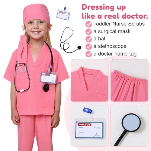WooHand Nurse Scrubs Set With Halloween Dress Up Costumes for Boys and Girls Ages 3-9Y