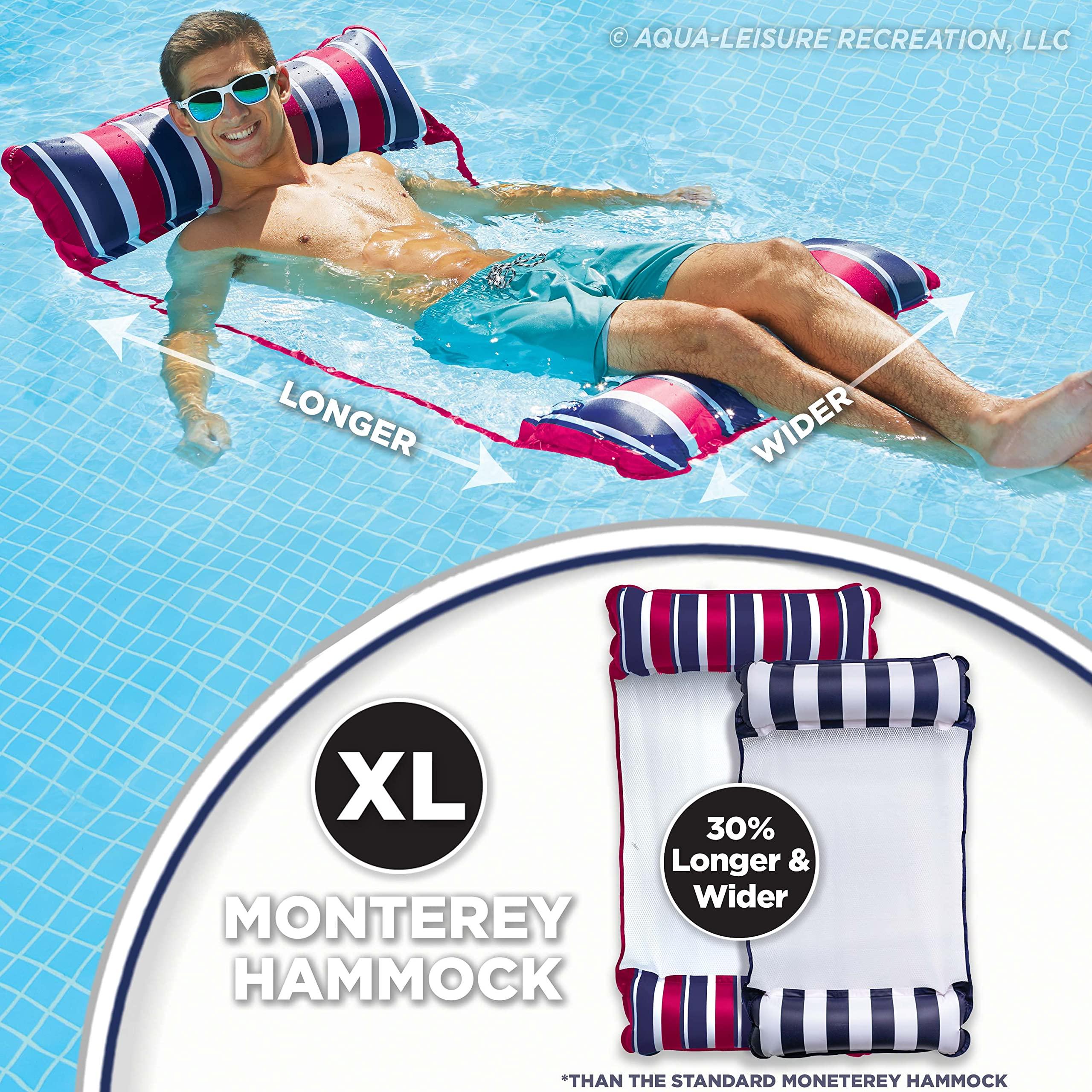 Aqua LEISURE Aqua Original 4-in-1 Monterey Hammock Pool Float & Water Hammock Multi-Purpose, Inflatable Pool Floats for Adults Patented Thick, Non-Stick PVC Material