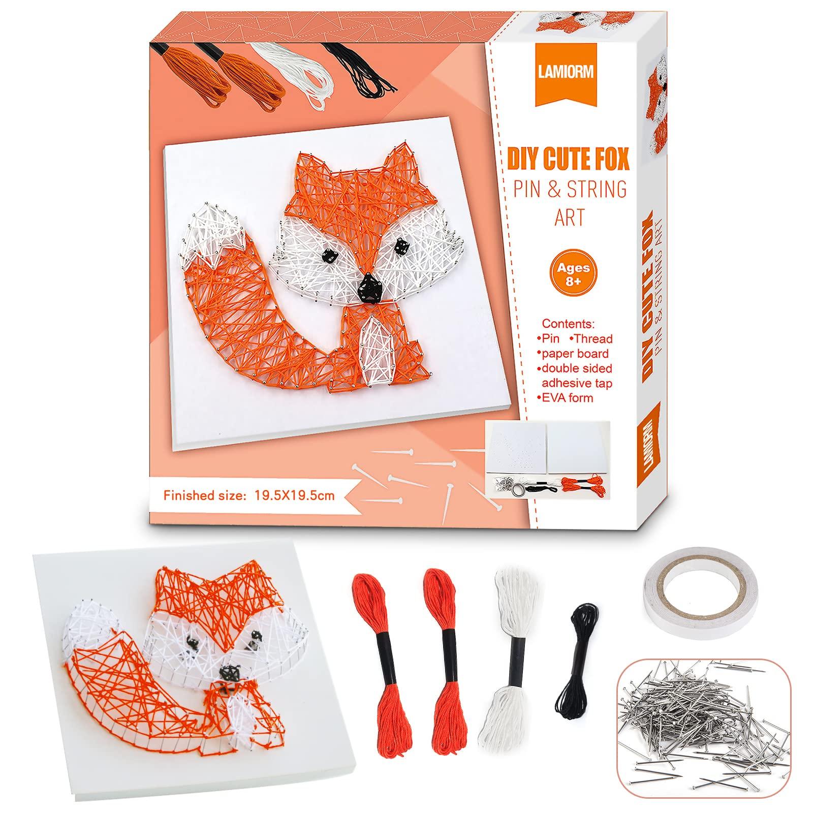 Boqin Boqin DIY String Art Kit - Cute Fox Craft Kit with String Art Patterns, Pushpins, Crafting Supplies, String Art Kit for Kids Gift for 9-12 Girls Unique Gift for Home Wall Decorations
