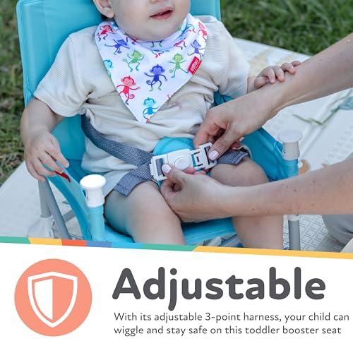 Nuby Nuby Easy Go Pop-Up Booster Seat with Removable Tray - 6+ Months - Portable Booster Seat for Floor for Indoor/Outdoor Use - 3-Point Safety Adjustable Straps - Includes Travel Bag - Fun Faces