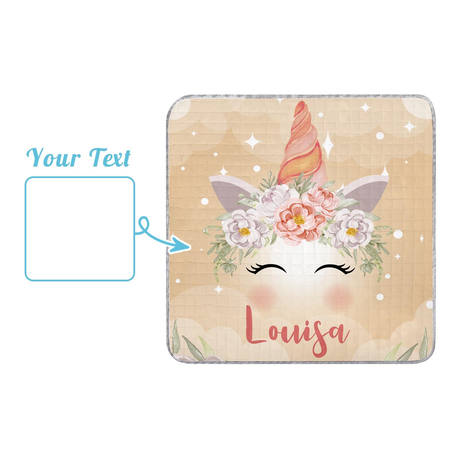 Dyoart Custom Name Baby Play Mat - Soft Horse Pattern Play Mats for Floor, Foldable Waterproof Playmats for Babies and Toddlers Kids, Reversible Baby Crawling Mat for Indoor and Outdoor(43"x 43")