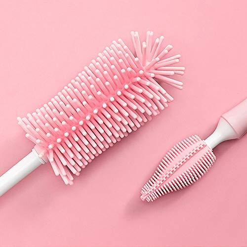 Magik Magik 3PCS Set Silicone Feeding Baby Bottle Nipple Straw Cleaning Brush 360 Degree (Pink)