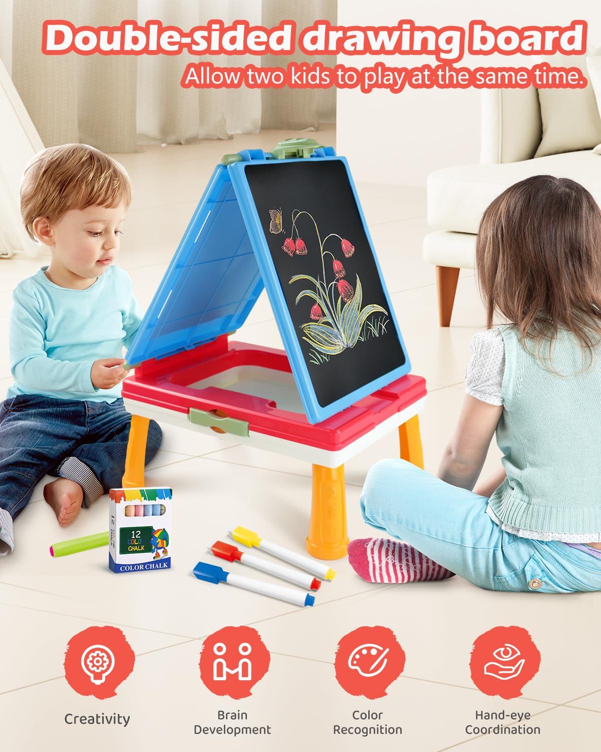 Elovien Elovien Tabletop Easel for Kids, Foldable Art Easel for Toddler,Double Sided Kids Easel with Chalkboard & Magnetic Dry Erase Board,Height Adjustable Desktop Easel, Educational Gift for Girls(Pink)