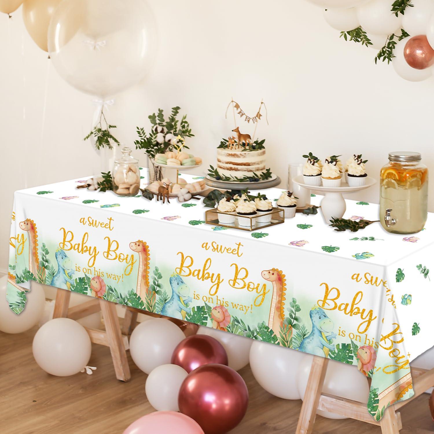 Haiyumaoyi Dinosaur Baby Shower Decorations Tablecloth for Boy - Dino Baby Shower Party Supplies Disposable Waterproof Plastic Table Cover, Dinosaur Theme Baby Boy Table Cloth Decorations 3 Pack (43in x 70in)