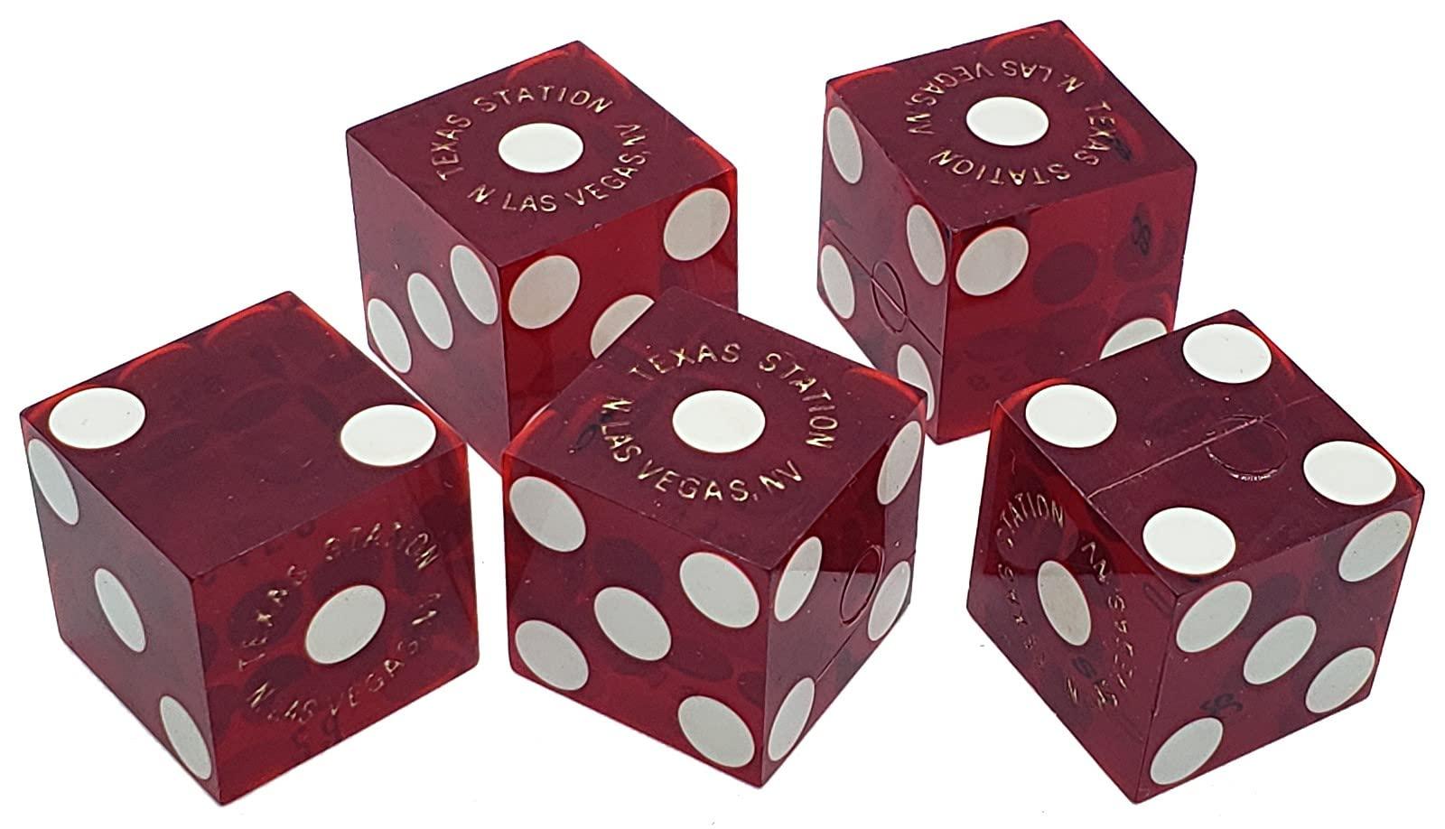 Generic Genuine Las Vegas Casino Table-Played Craps Dice Sets of 5 Matching Serial Numbers ... Plus Storage Pouch - Texas Station (Dark Red Polished)