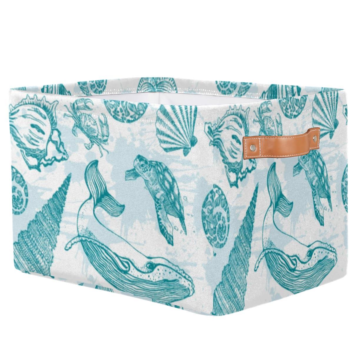 JXDXHCW JXDXHCW Whales Printed Storage Basket Bins with Handles Collapsible Basket Canvas Fabric For Bedroom Home Office