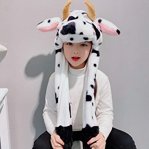 Cow Bunny Hat With Moving Ears - Funny Plush Animal Hat For Kids & Adults