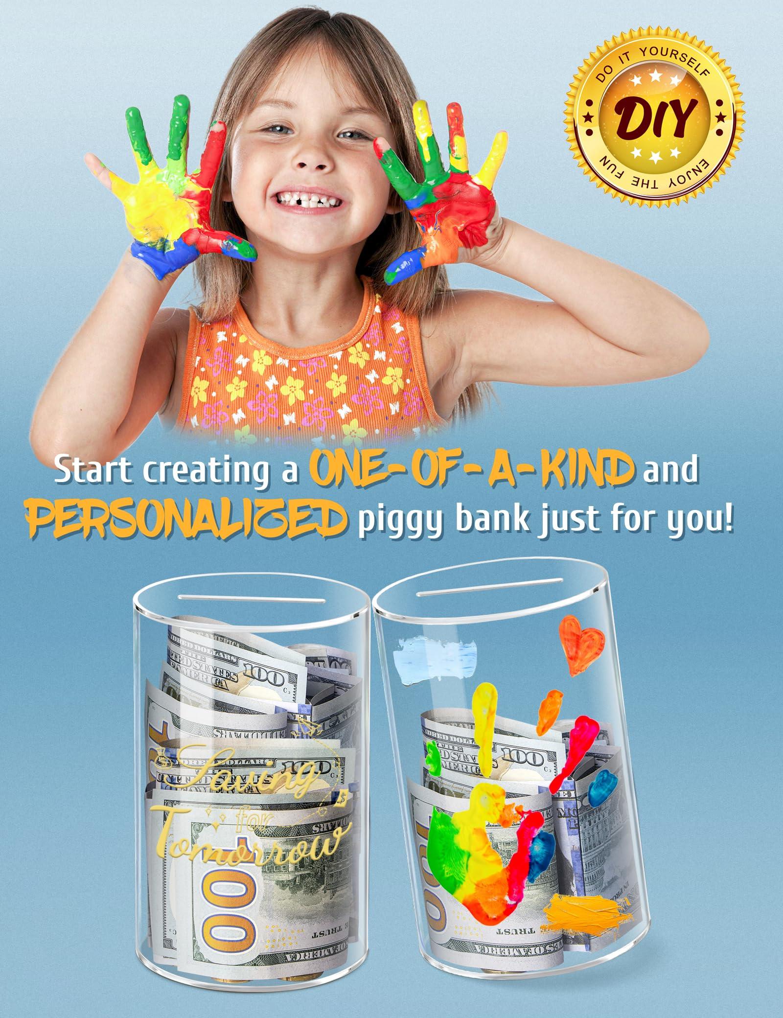 Kypeeka Kypeeka Clear Acrylic Piggy Bank for Kids, Small Clear Money Saving Jar Must Break to Open, Unopenable Piggy Bank for Cash Coins (6\" H 3.5\" Diameter)