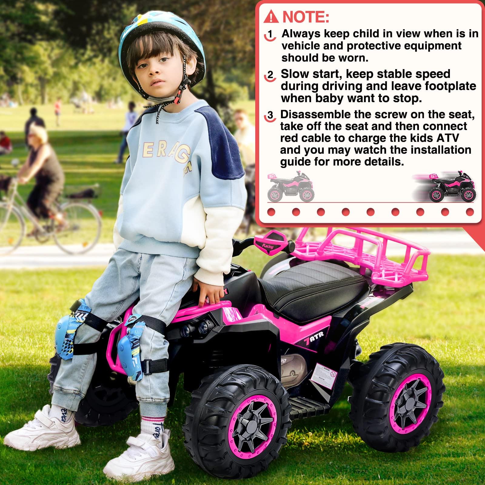 SOAR Soar Remote Control Four Wheeler for Kids - Electirc Toddler 4 Wheeler for Kids 3-6, Ride on ATV 12v Battery Powered, Kids Quad with LED Lights, Music, High Low Speed, USB/TF, Treaded Tires, Pink