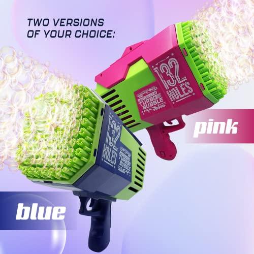Waterwow Turbo Bubble 132 Holes Bubble Machine Gun Toy for Kids with Liquid Solution and Colorful Light Up Effects, Birthday Party and Summer Fun Outdoor Play, Gift for Boys and Girls, Blue Green