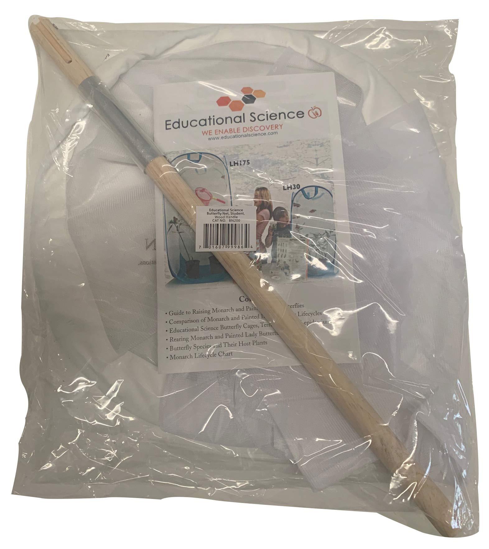 EDUCATIONAL SCIENCE WE ENABLE DISCOVERY Educational Science Butterfly Net, Advanced Student, Detachable Wooden Handle and Muslin Band, BN200