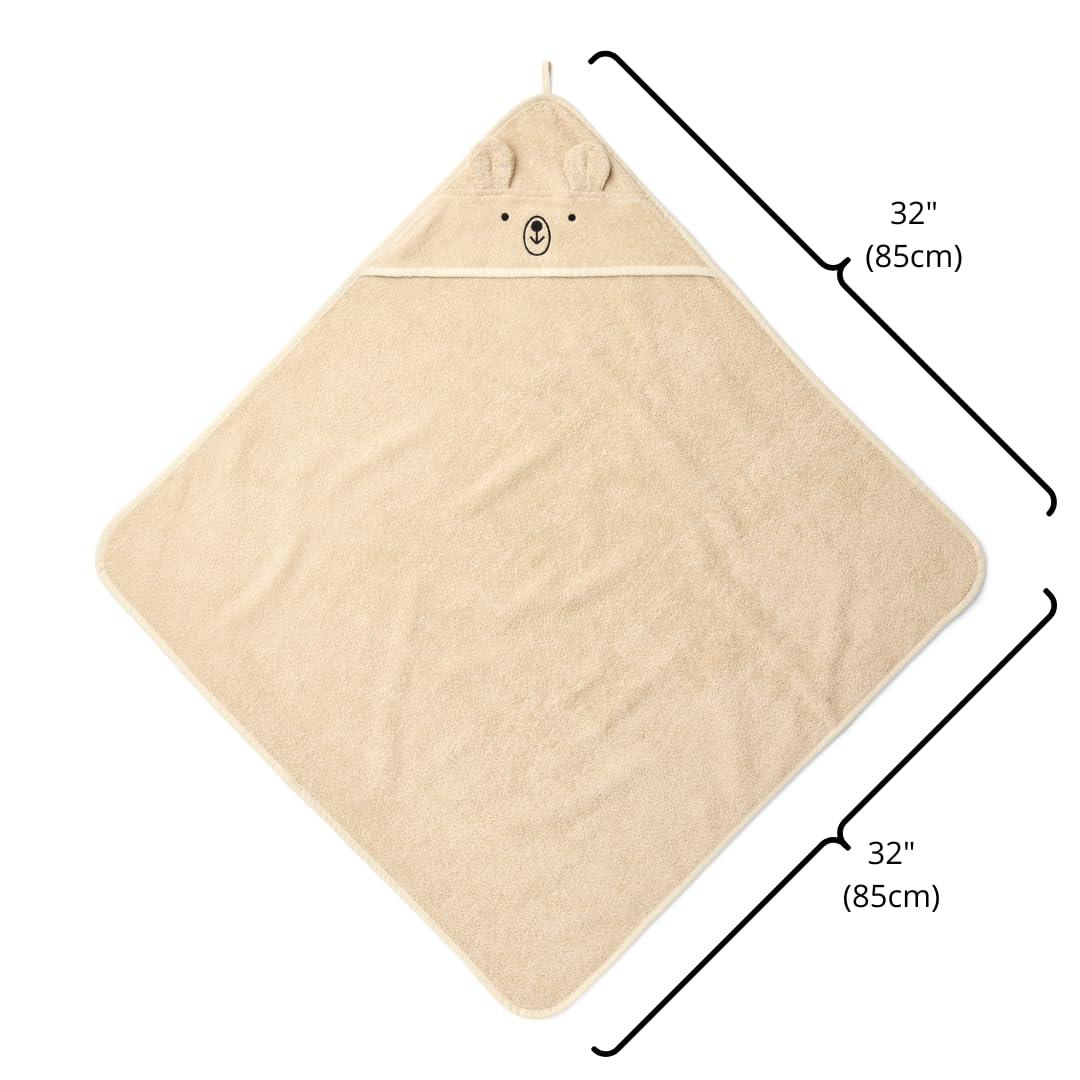 Huxie Baby Hooded Towel Organic Cotton Baby Bath Towels, 32" x 32" Super-Soft and Absorbent Baby Towels for Newborn 2-Pack (Rabbit Blush/Bear Fog)