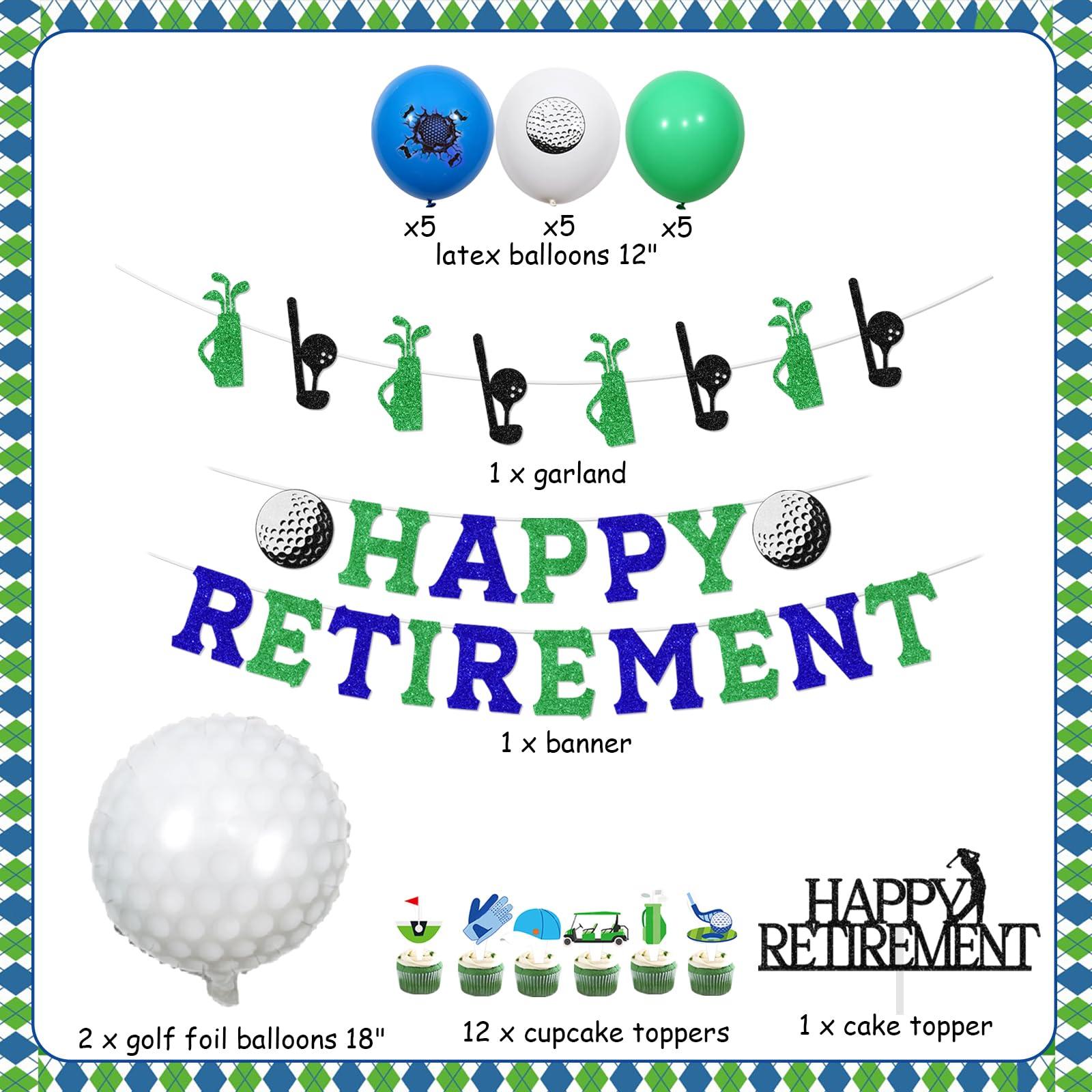 Sursurprise Golf Themed Retirement Party Decorations, Golf Happy Retirement Banner Garland Cake Topper Balloons for Men Retirement Par Tee Decorations Golf Party Supplies