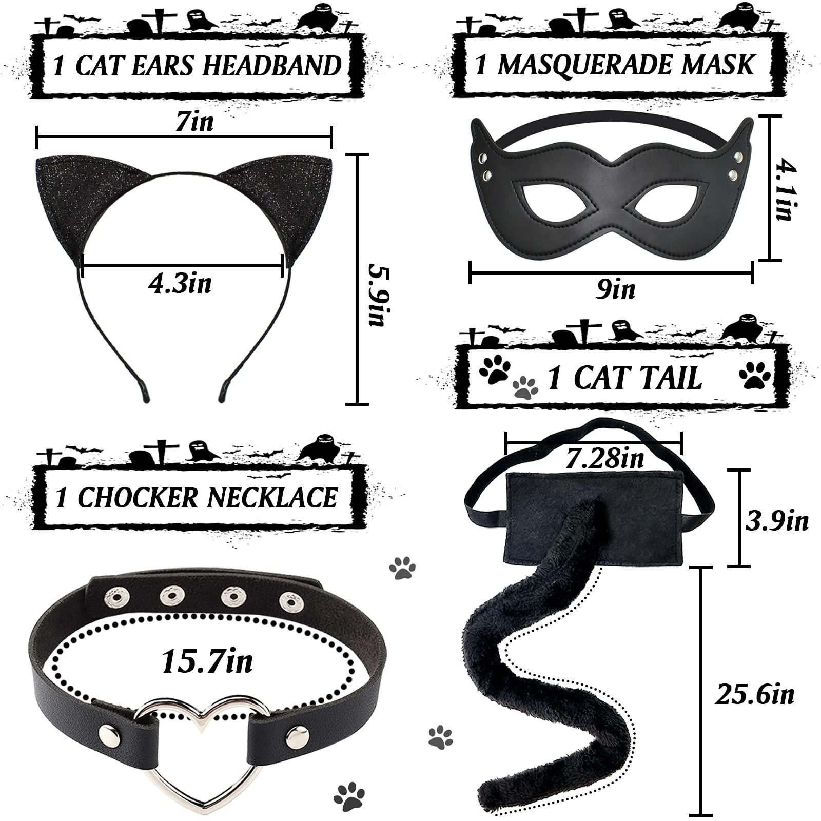 Halatool Halatool 4PCS Catwoman Costume for Women Catwoman Halloween Costume Catwoman Mask Choker Ears and Tail Set for Themed Party