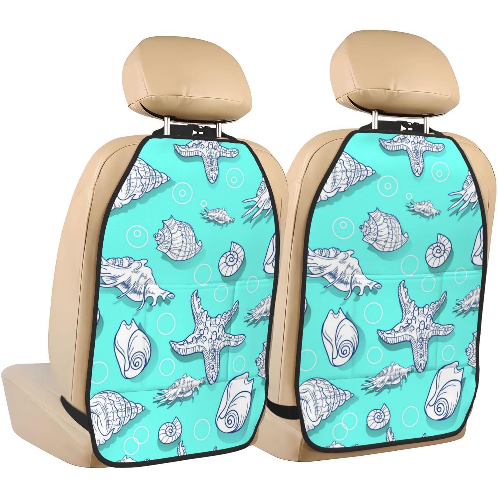 Xisover Xisover Car Kick Mats for Kids Back Seat Cover(2 Pk) Seat Back Protector from Scratches and Dirt-Seashell and Starfish