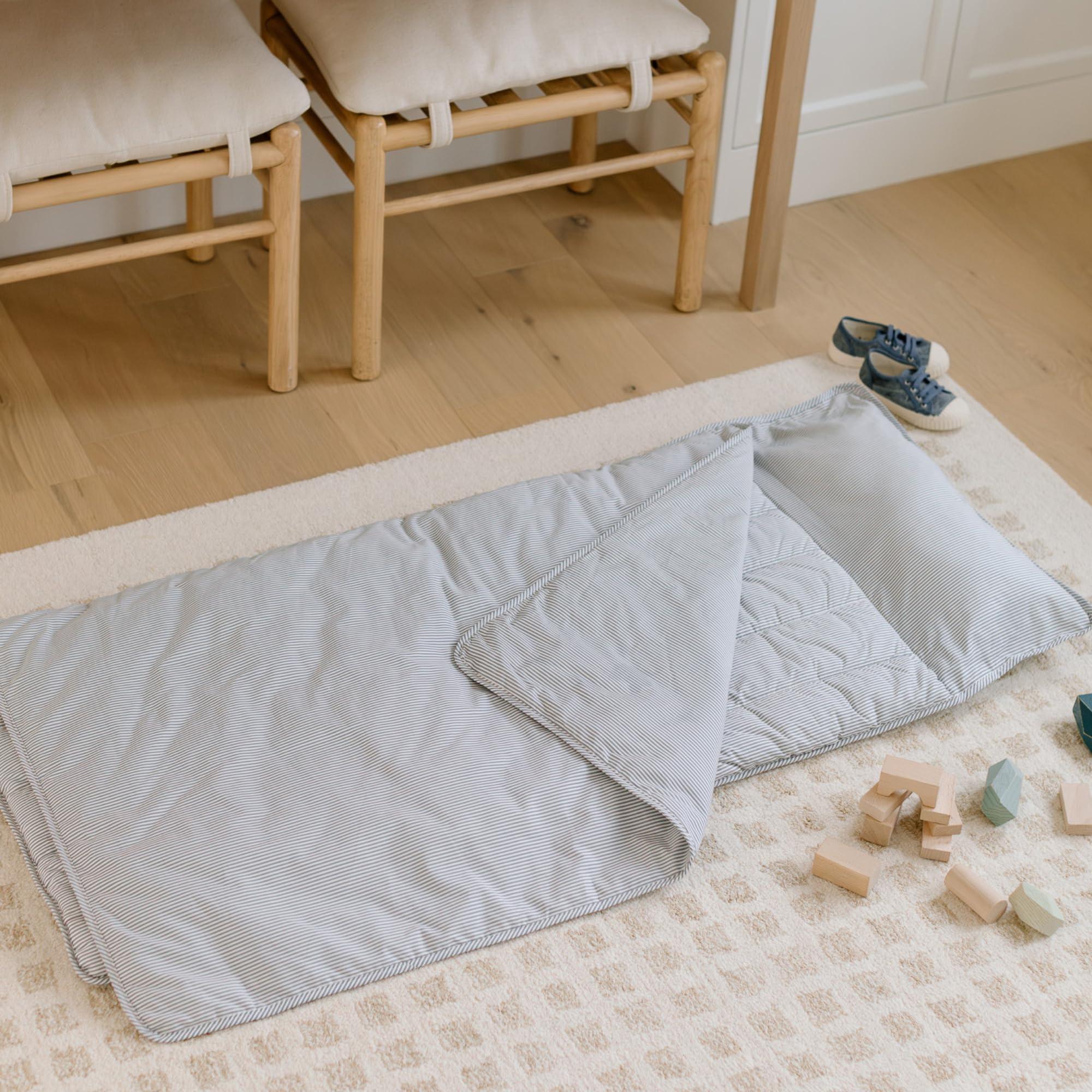 bloomere Bloomere Organic Toddler Nap Mat 100% Cotton Kids Sleeping Mat & Detachable Pillow Sleeping Bag with Soft 1.5 Pad Washable Travel Essentials Ideal Nap Mat for Daycare, Preschool, & Sleepovers