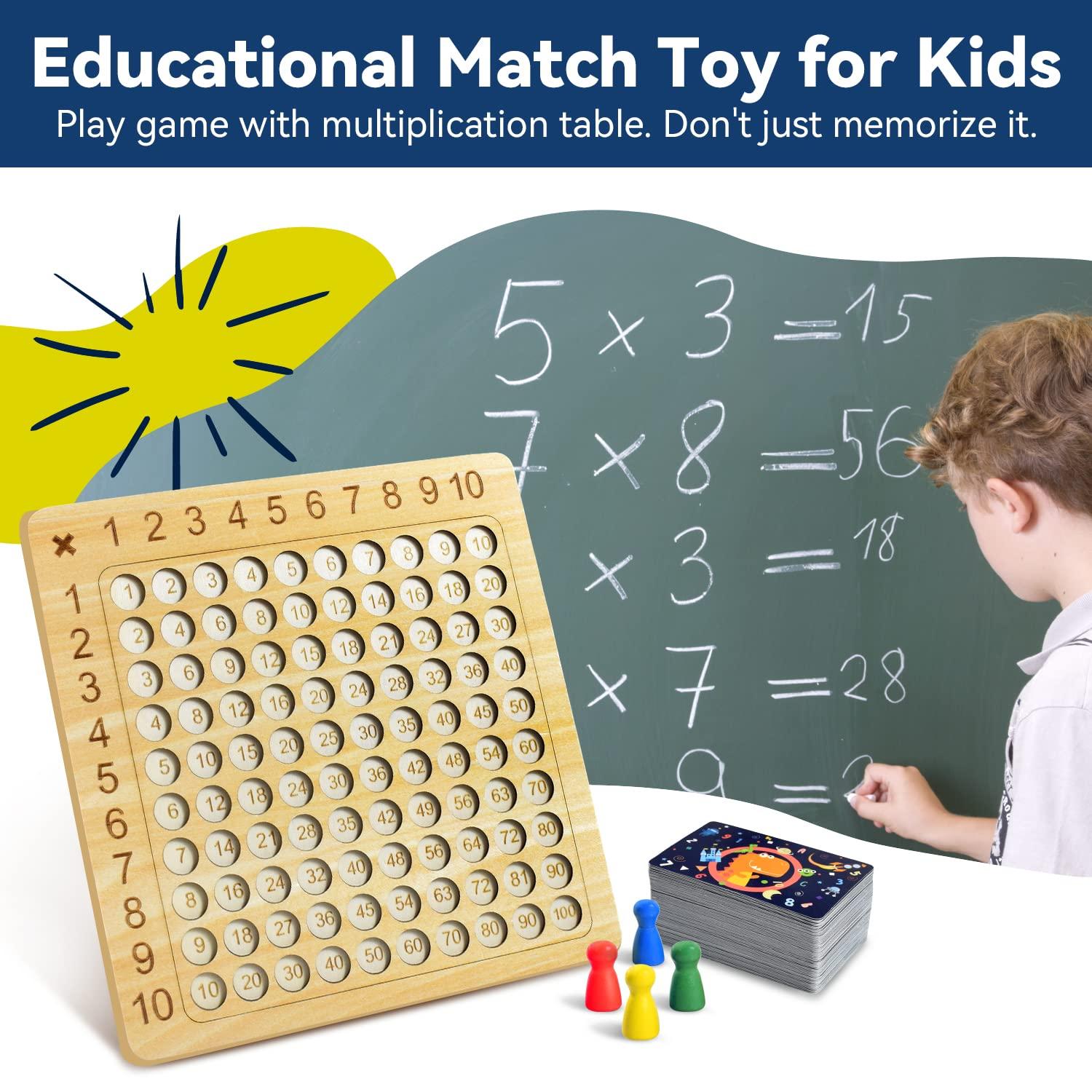 BAKAM BAKAM Wooden Multiplication Board Math Game for Kids 8-12, Math Manipulatives Set with 100PCS Flash Cards for Kids 6-8 Years Old, Montessori Counting Toy for Boys Girls Preschool Learning