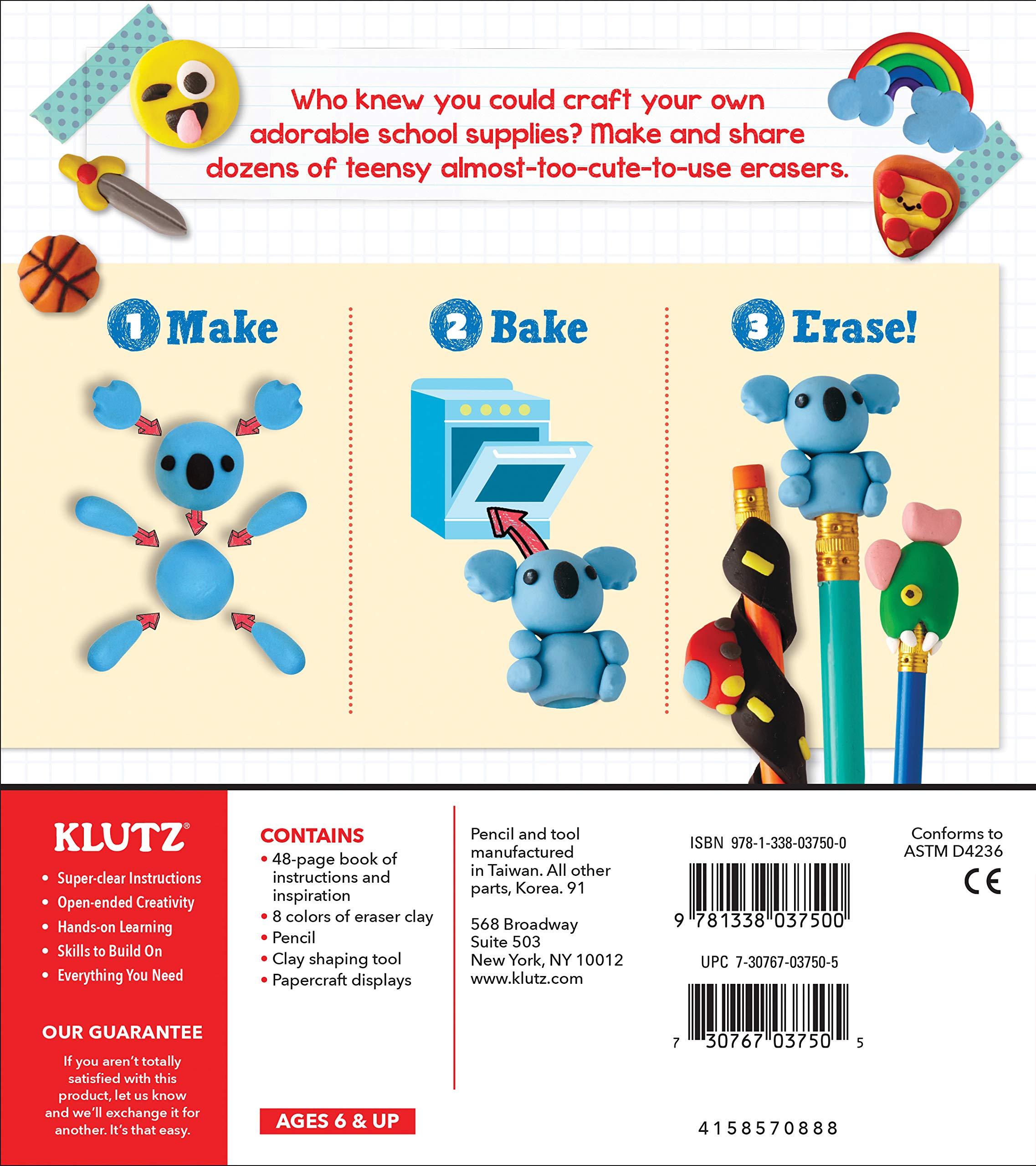Klutz KLUTZ Make Your Own Mini Erasers Toy includes (8)colors of eraser clay^pencil^clay shaping tool^(2)sheets of papercraft displays