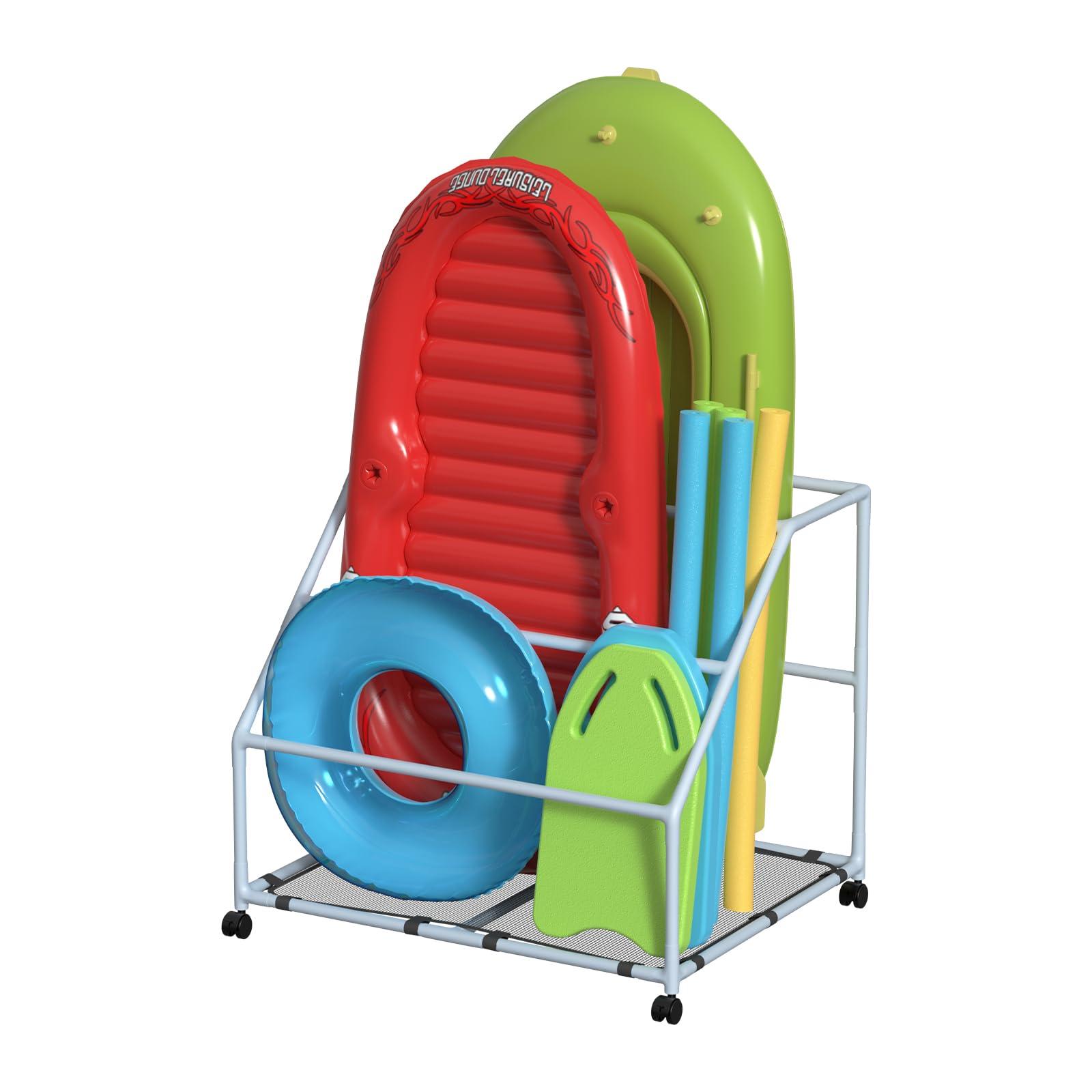 POOL FELLOWS POOL FELLOWS Pool Float Holder, Poolside Float Storage, Rust-Proof Float Rack, Anti-UV Float Organizer, Outdoor Pool Float Container for Floaties, Noodles, (Light Blue, Basic Plus)
