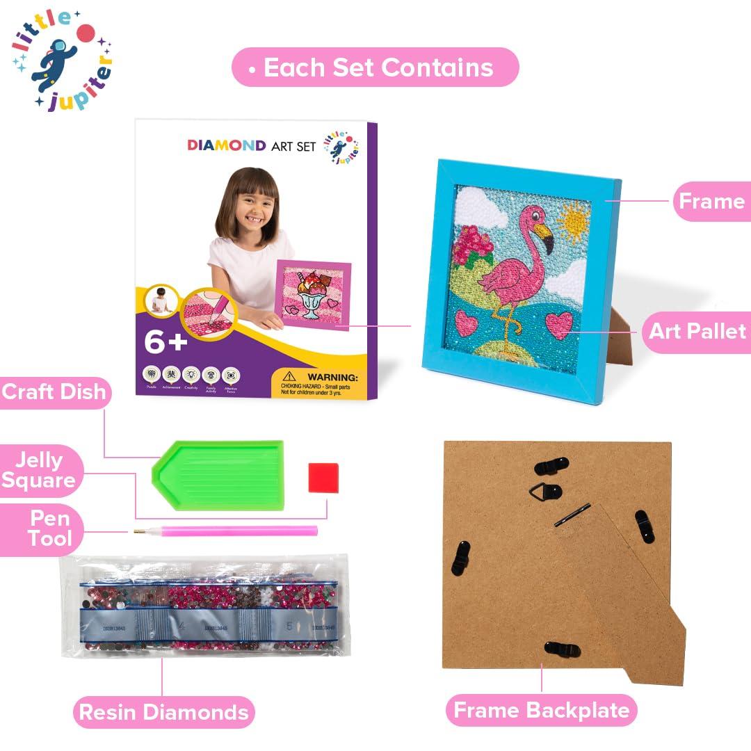 Little Jupiter Little Jupiter Diamond Art Kits for Kids w/ 7 1/8\" x 7 1/8\" Frame - Kids Diamond Art - Kids Diamond Painting Kits - Kids Diamond Art Kits - Diamond Art Kit for Kids - Gem Art Kit (Flamingo Blue Frame)