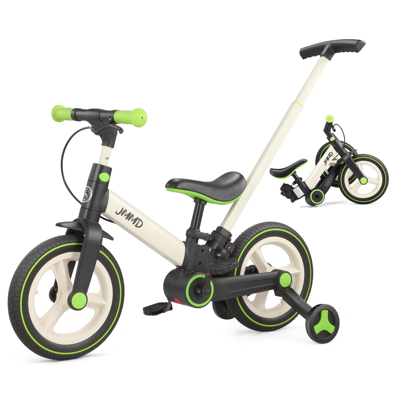 JMMD JMMD Toddler Bike with Push Handle for Kids 18-60 Months, 6 in 1 Foldable Push Bike with Training Wheels, Pedals, Brakes, Kickstand, Kid Balance Bike Gift & Toys for Boy & Girl, Green