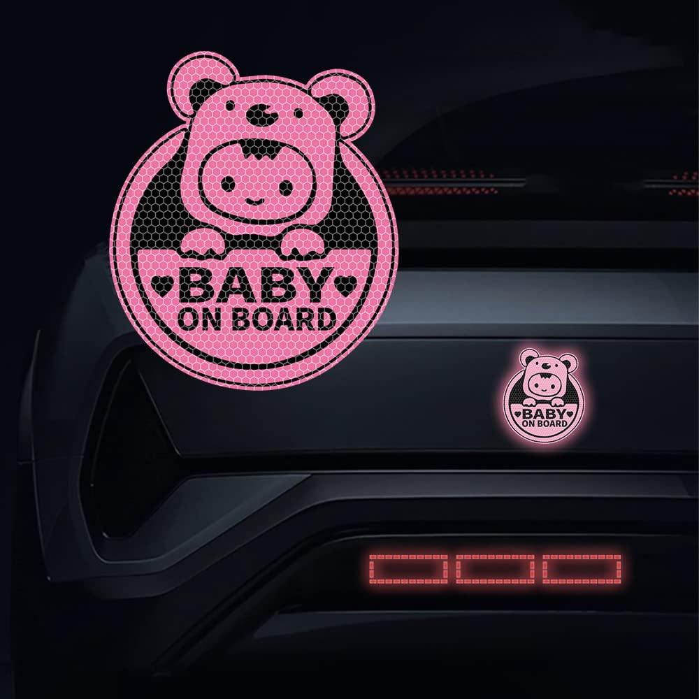 Dreothy Dreothy 2pcs Baby on Board Reflective Sticker for Cars Funny Baby Safety Warning Sign Car Stickers and Decals Waterproof Vinyl Stickers for Auto Bumper Window Decals 5.9x6.88 inch(Pink)