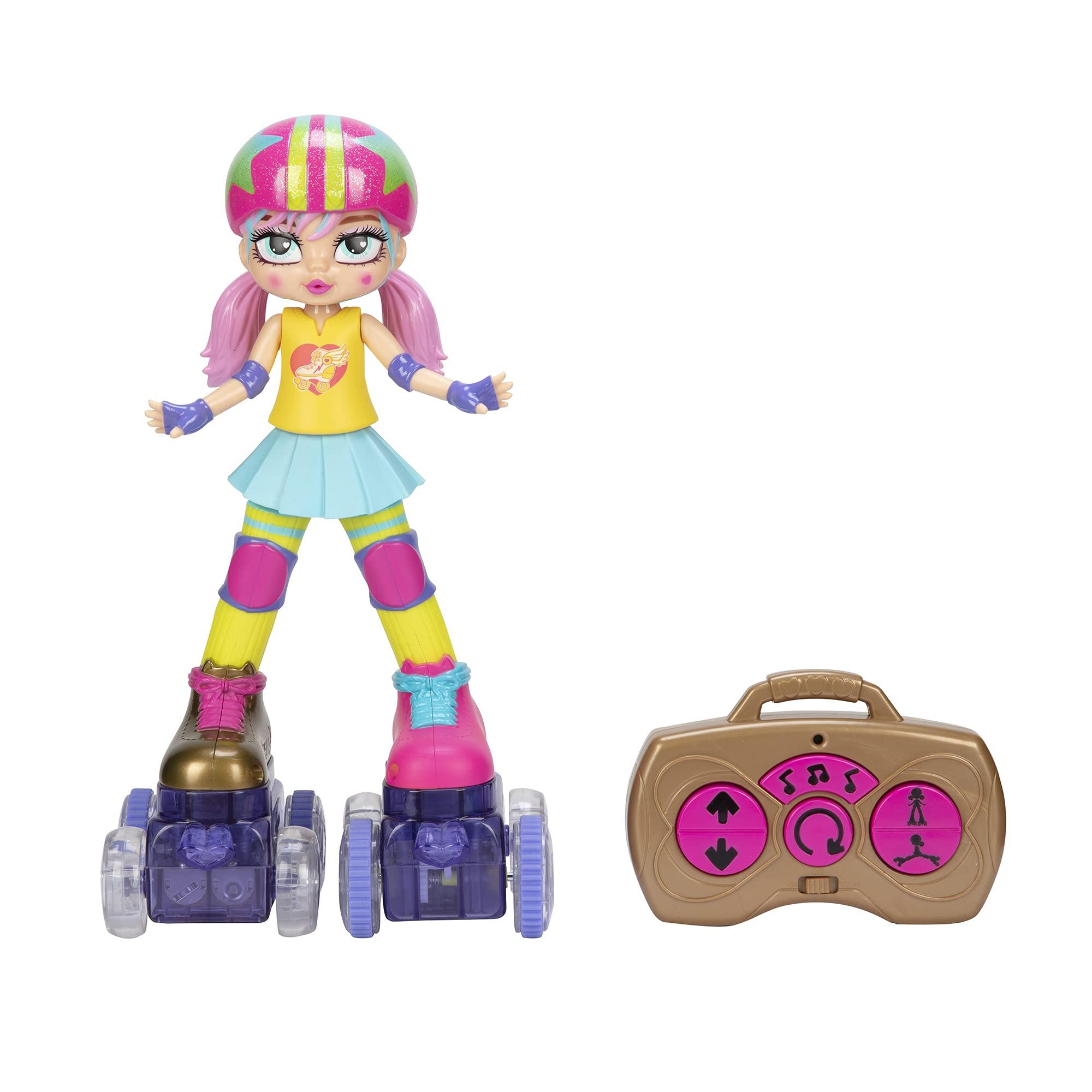 Roller Girl JAKKS Pacific Rock N Rollerskate Doll Rainbow Riley Light Up Remote Control Rollerskating Doll - Plays Music and Skates!, 10\" H