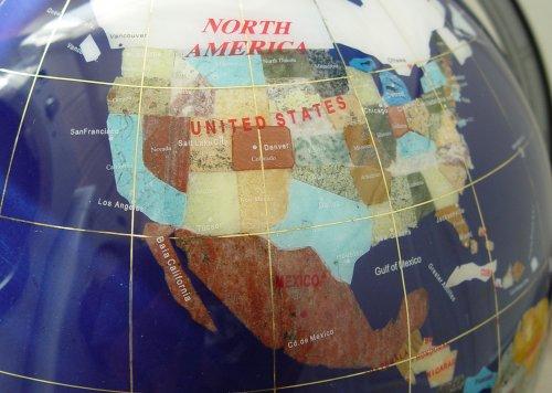 Unique Art Since 1996 Unique Art 21-Inch Tall Blue Lapis Ocean Table Top Gemstone World Globe with Silver Tripod and Separated State Stones