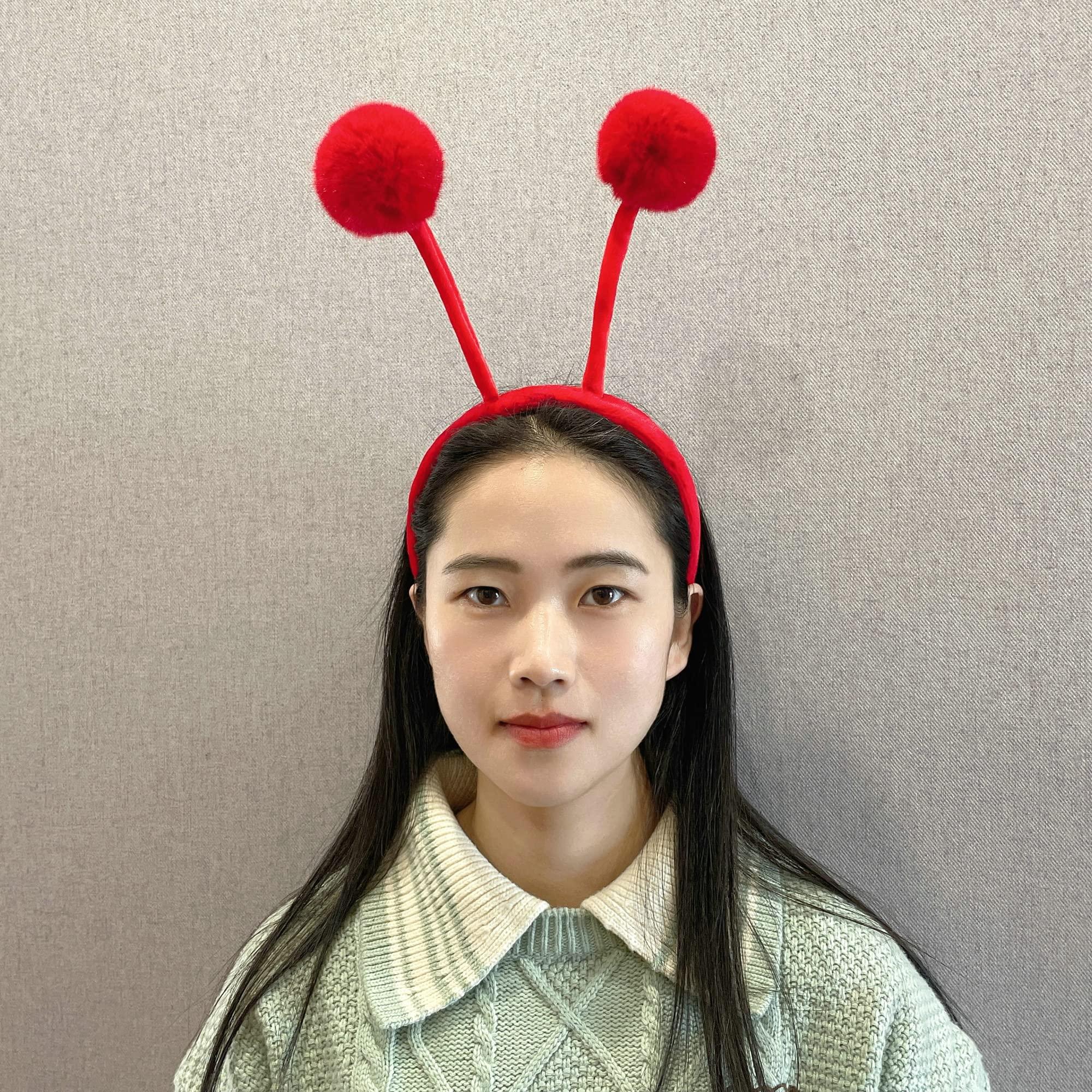 CHEU CHEU antenna headband costume as bee, snail, ant, insect props with bendable plush pom pom bopper (red)