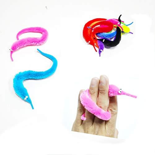 SHENGSEN SHENGSEN 24 Pieces Fuzzy Worm Toys, String Worm Pets Fuzzy Worms On String Bulk Trick Toy Party Favors for Kid Cat (6 Colors)