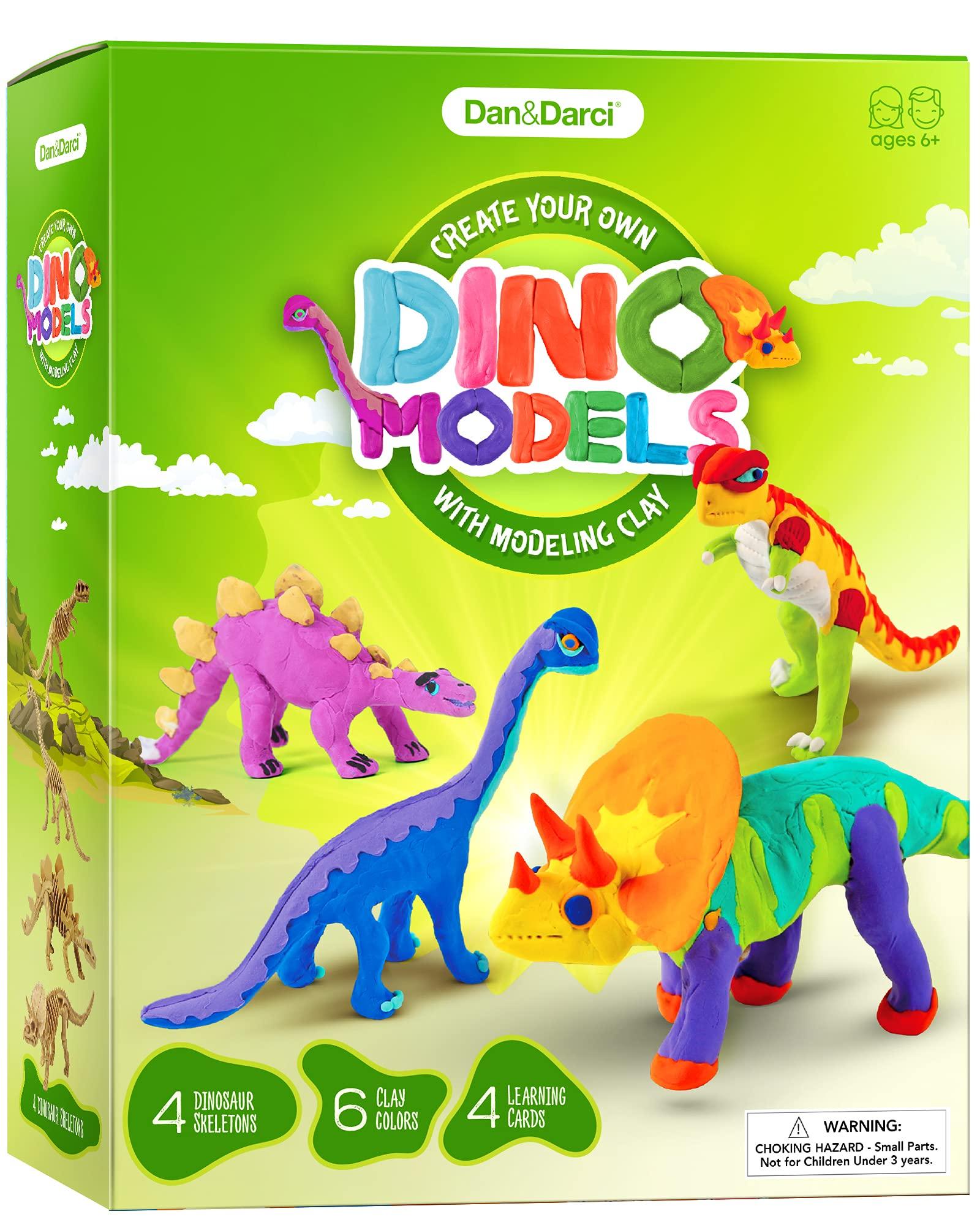 Dan&Darci Dino Models, Clay Craft Kit - Dinosaur Arts and Crafts for Kids - Easter Gifts for Boys & Girls - Build 4 Dinos with Air Dry Magic Modeling Model Set Ages 3, 4, 5, 7, 8+ Boy or Girl