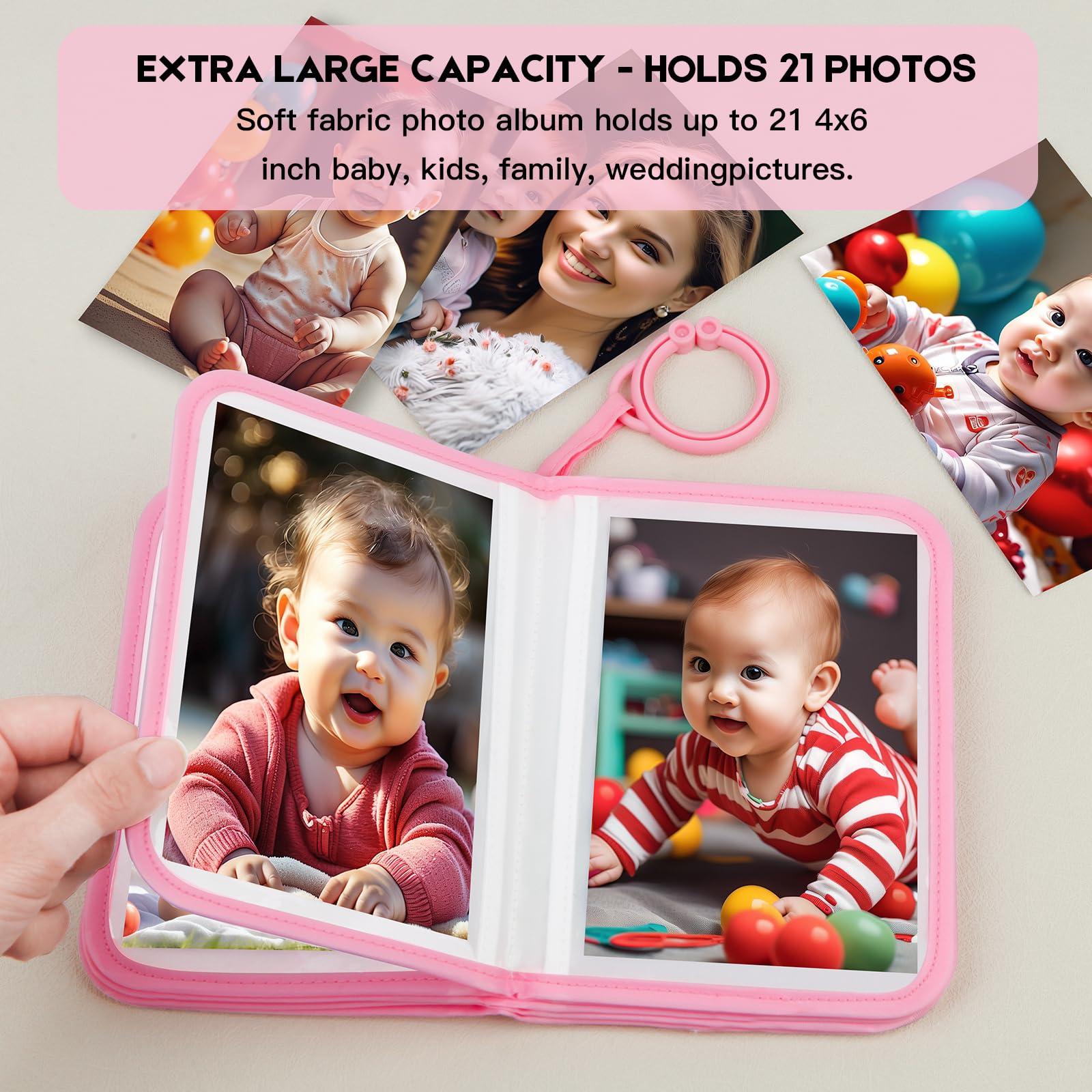 Niselity Baby Photo Book Holds 21 4x6 Photos, My First Photo Book for Baby or Toddlers, Love" Baby Photo Album Soft Cloth Family Book, Cute Book Gift for Babies Shower Newborns Family Photos (Pink)