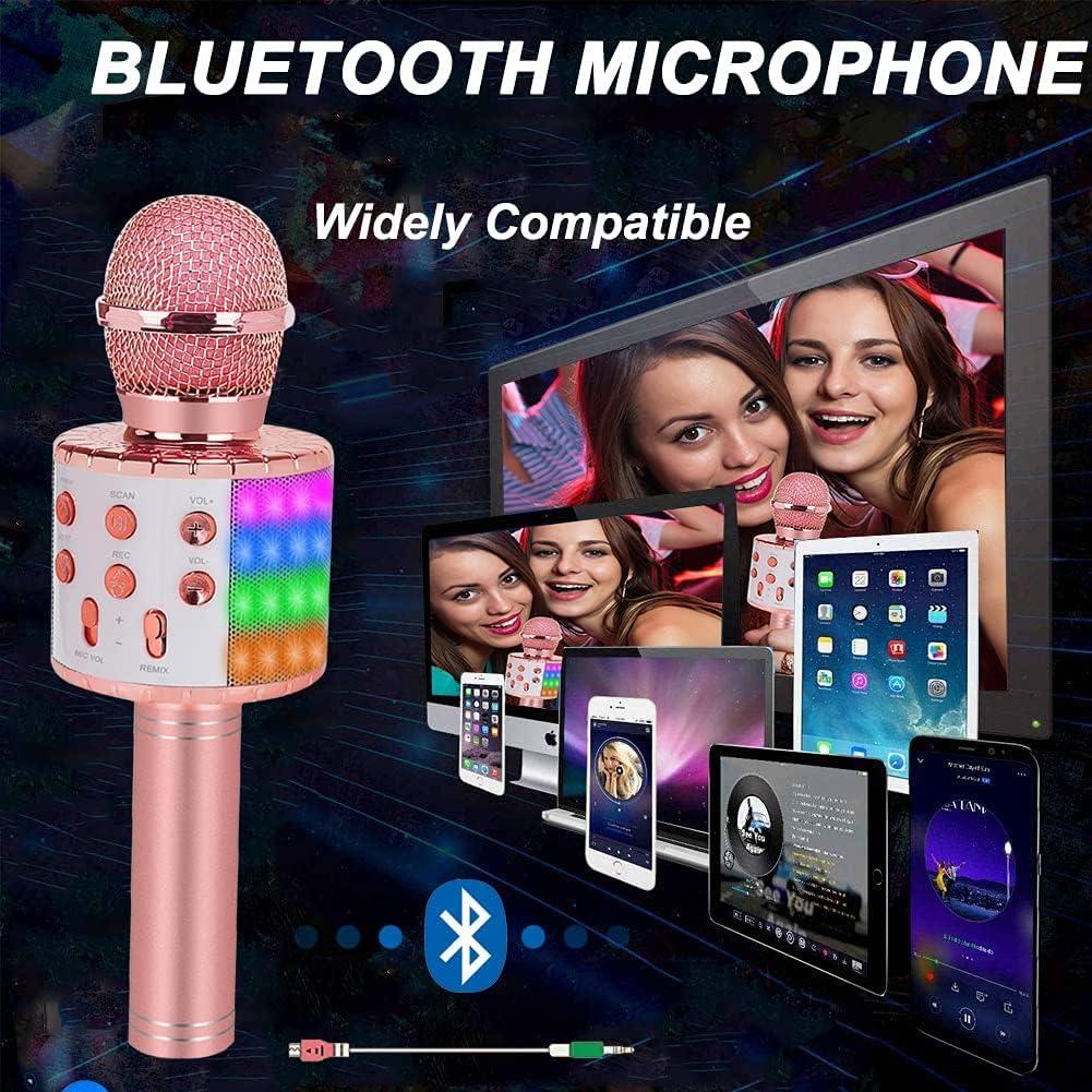 ZZLWAN Bluetooth Karaoke Microphone Wireless: Karaoke Mic with Led Lights for Adults Kids Singing - Perfect Toys for Girls Birthday Gifts