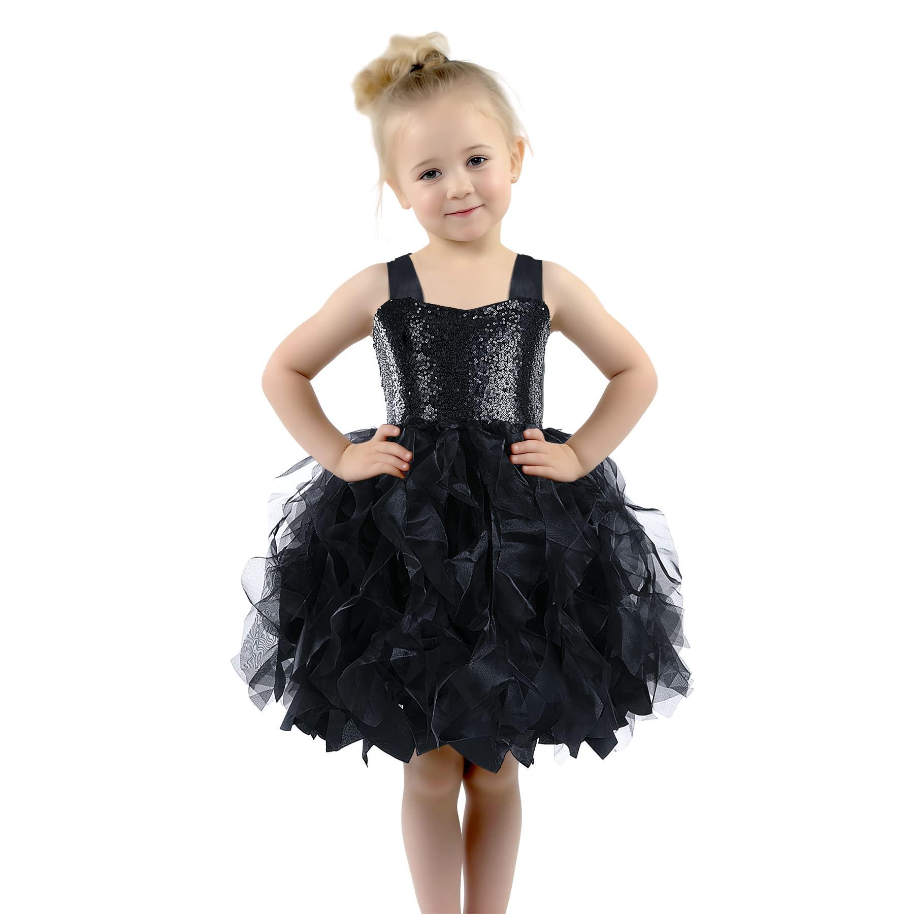 Besutolife Black Tutu Dress for Girls Sequin Tulle Dress for Birthday Party Wedding Dancing 6T