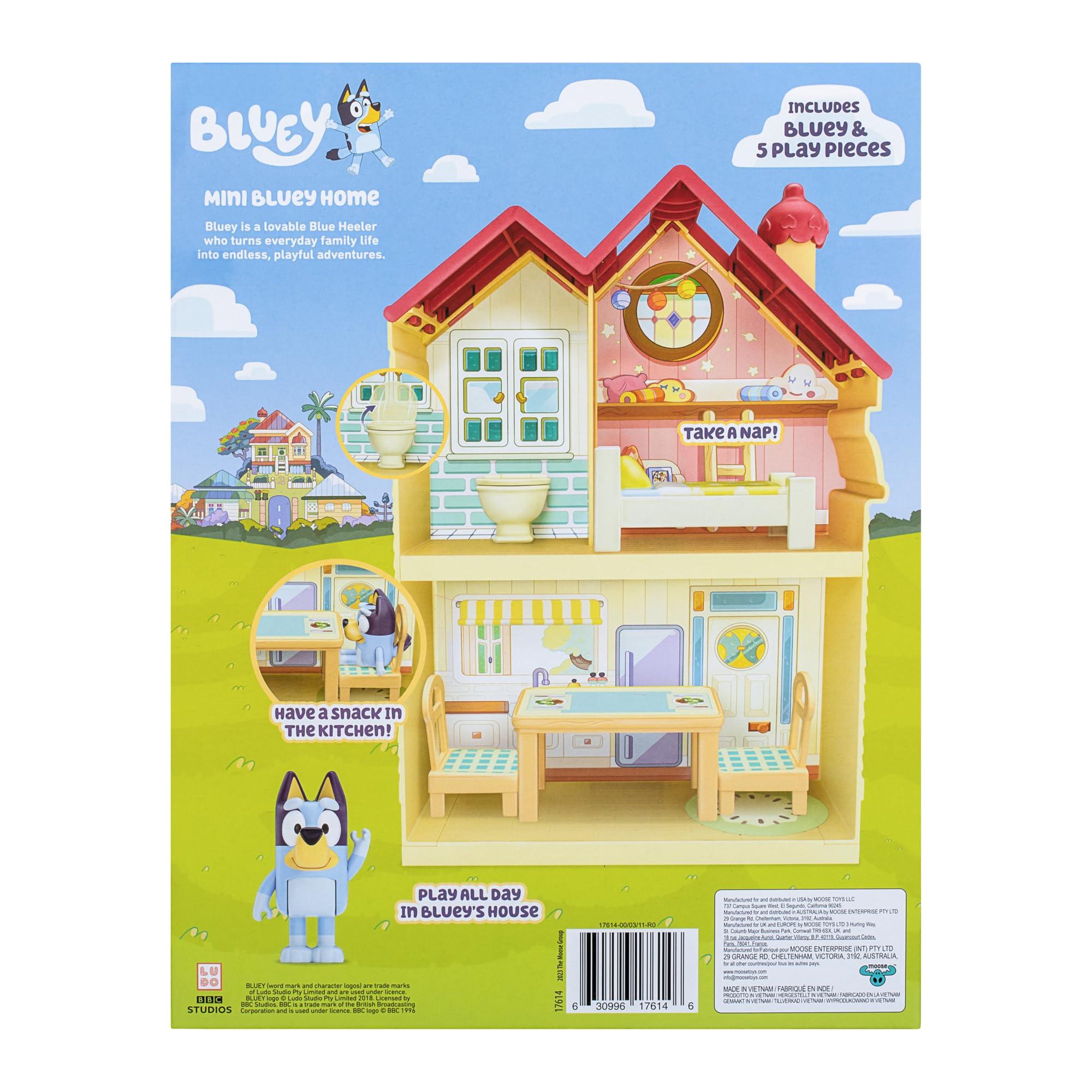 BLUEY BLUEY Mini Home Playset | Compact House Playset with Carry Handle | Three Different Rooms | Kitchen, Bedroom and Bathroom | Includes Figure with 5 Play Pieces