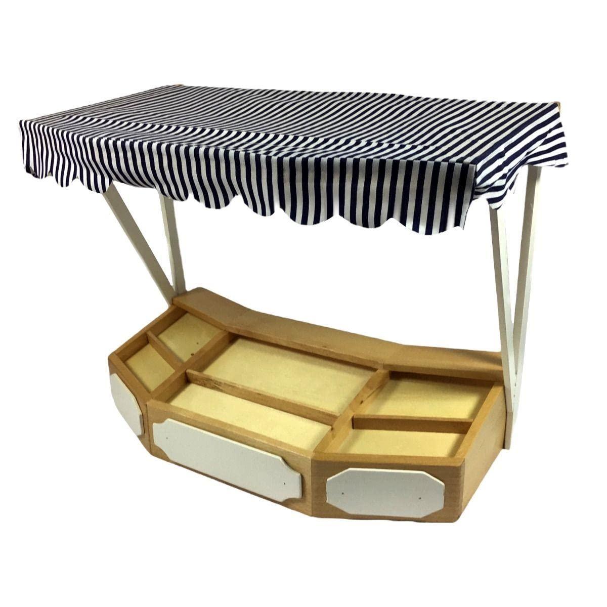 Melody Jane Dolls Houses Dollhouse Market Stall Blue Striped Canopy Farmers Christmas Street Market Kit