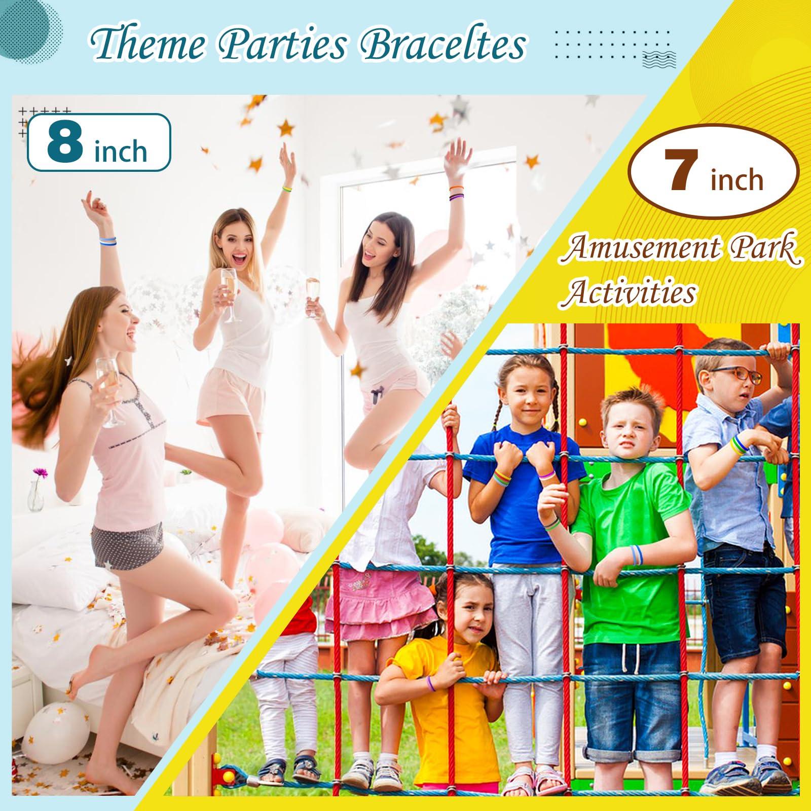 LVNRIDS LVNRIDS 100 PCS Rubber Bracelets Silicone Wristbands 8 inch Length Sports Elastic Wristband Bracelet Bulk Gifts for Men Women Teacher Student Party Orange