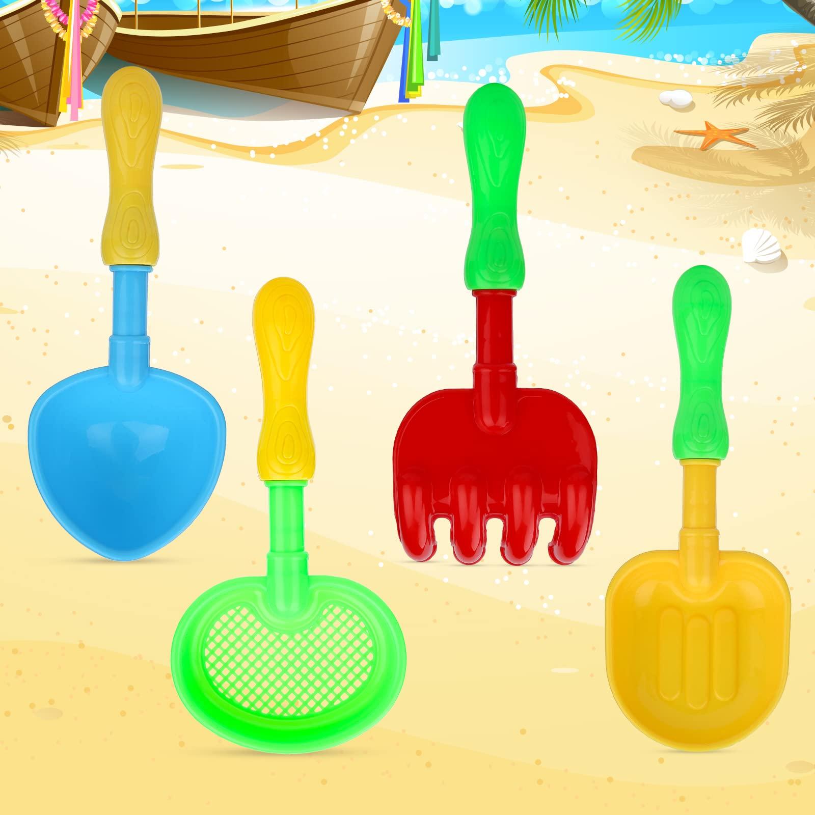 LUTER LUTER 4pcs Beach Shovels, Plastic Spade Shovel with Handle Kids Sand Shovel Set Toy Snow Shovel Toy Shovel Gardening Tool Kit for Kids Sand Snow (4 Designs)