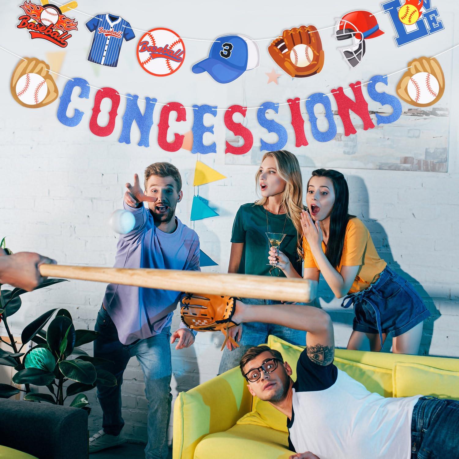 PEUTIER 2pcs Baseball Banner, Triangle Bunting Pennant Flag Pre-Strung Baseball Party Decorations Baseball Birthday Concessions Supplies for Sports Themed Party Backdrop