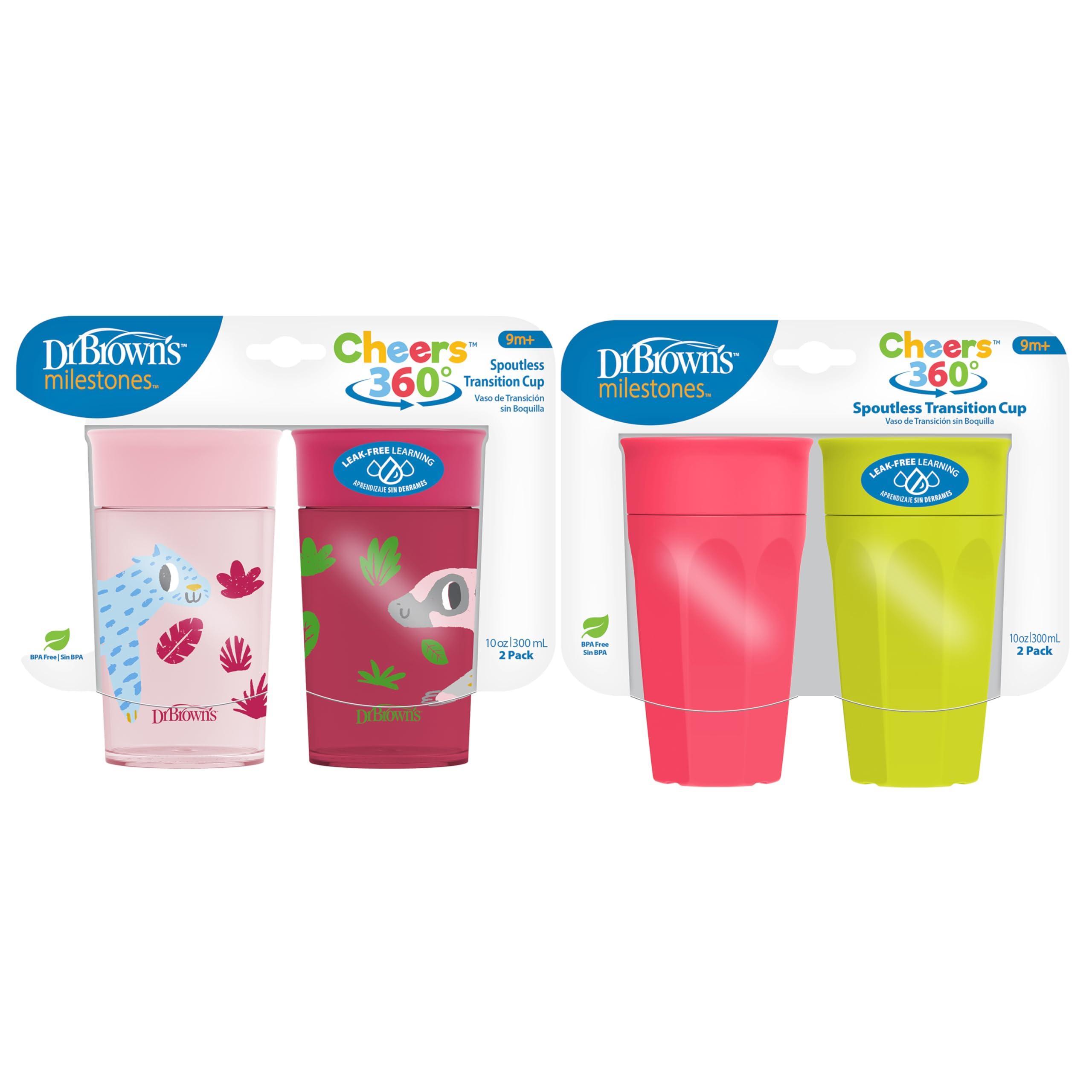Dr. Brown\'s Dr. Brown's Milestones Cheers 360 Training Cup for Toddlers & Babies, Leak-Free Sippy Cup, Pink/Turq Spoutless Transition Travel Friendly Cup