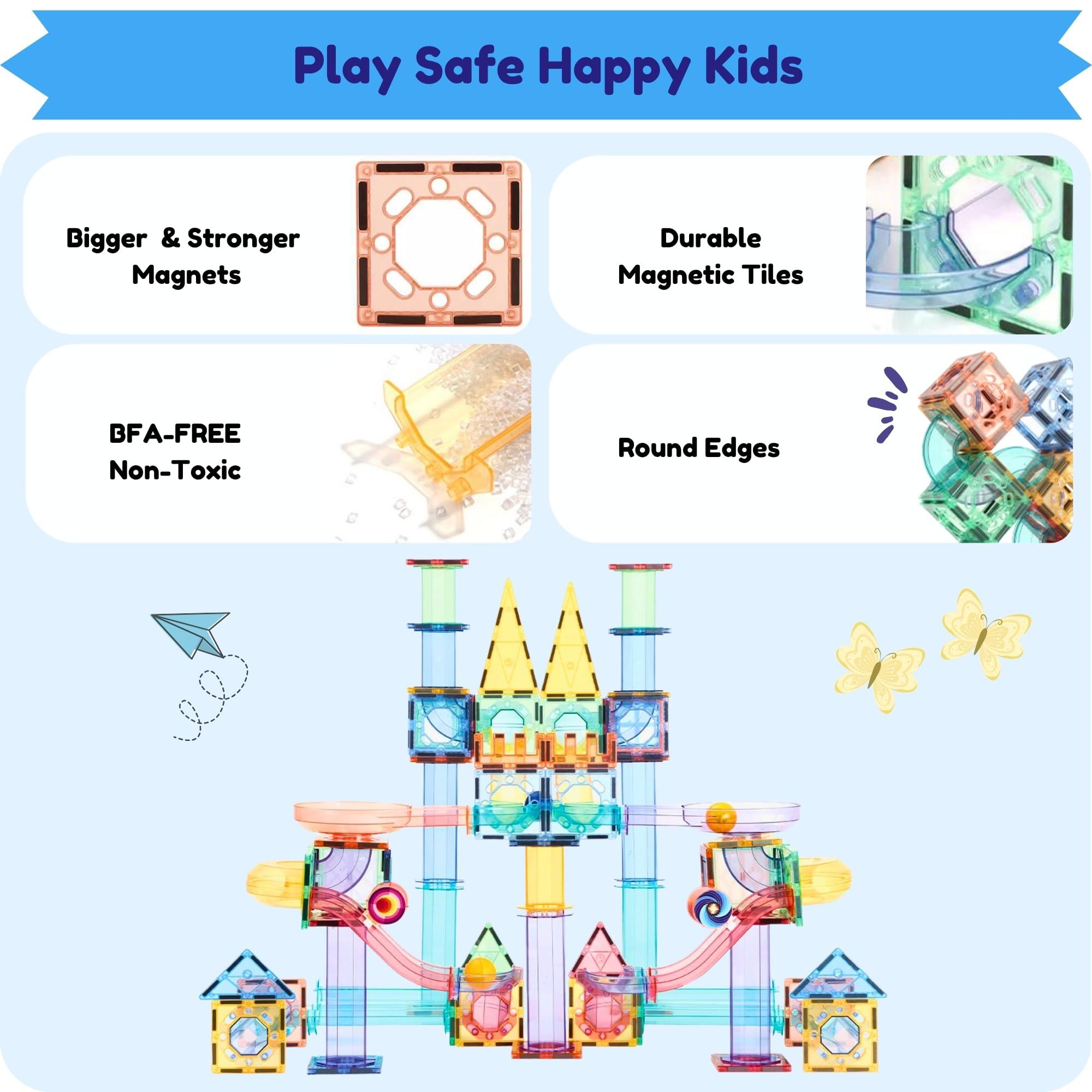 GG TOYS GG TOYS Magnetic Marble Run  208 PCS Magnetic Tiles & Construction Blocks Set  STEM Building Toys for Boys & Girls Ages 3-9  3D Educational Marble Race Game  Gift for Birthdays & Classrooms