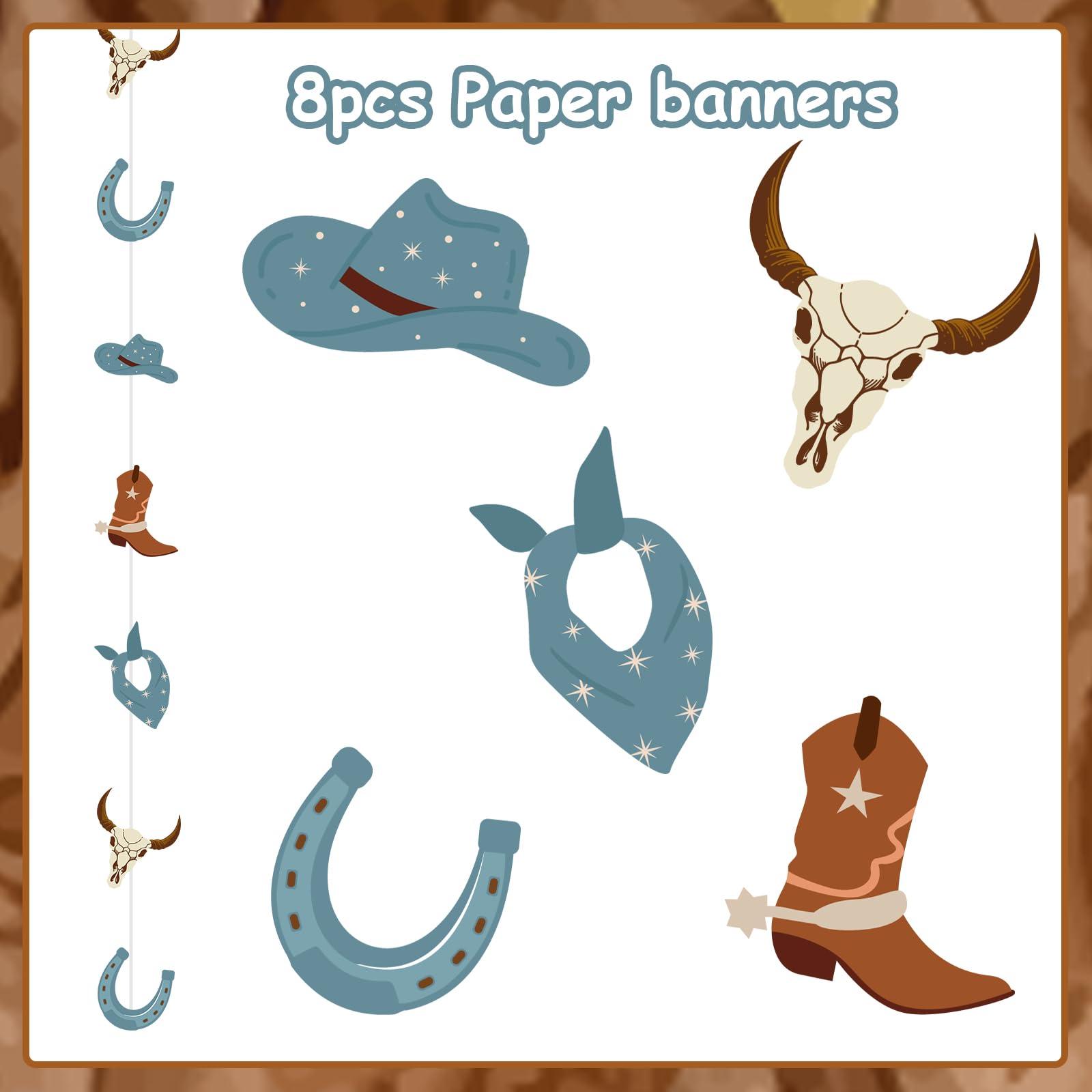 Kreatwow Kreatwow Western Cowboy Party Decorations Blue Cowboy garland Cowboy Party Hanging Garland for First Birthday Wild Farm Animal My First Rodeo Baby Shower Supplies with Cow Print Streamer